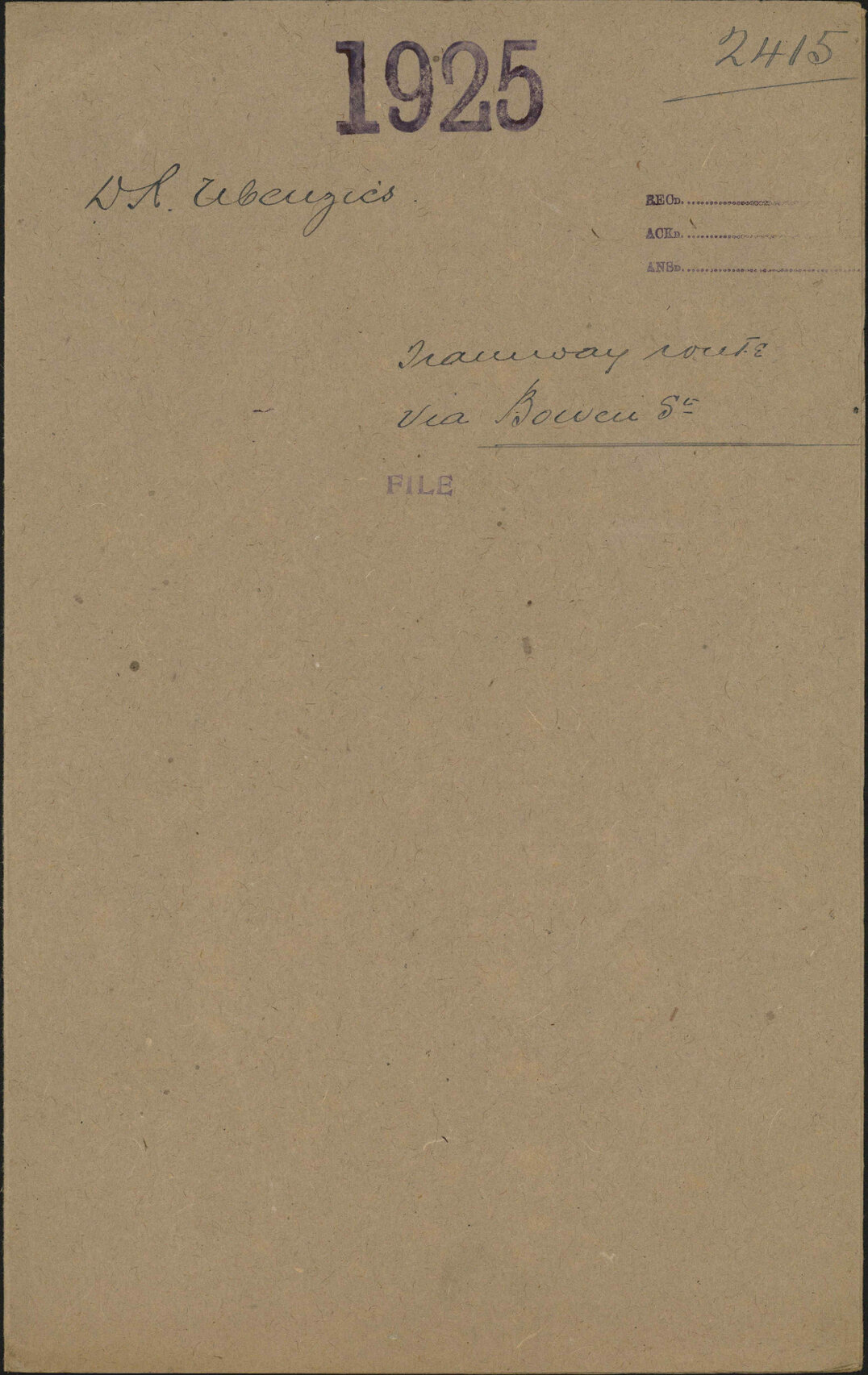 Tramway route via Bowen Street - D R Menzies