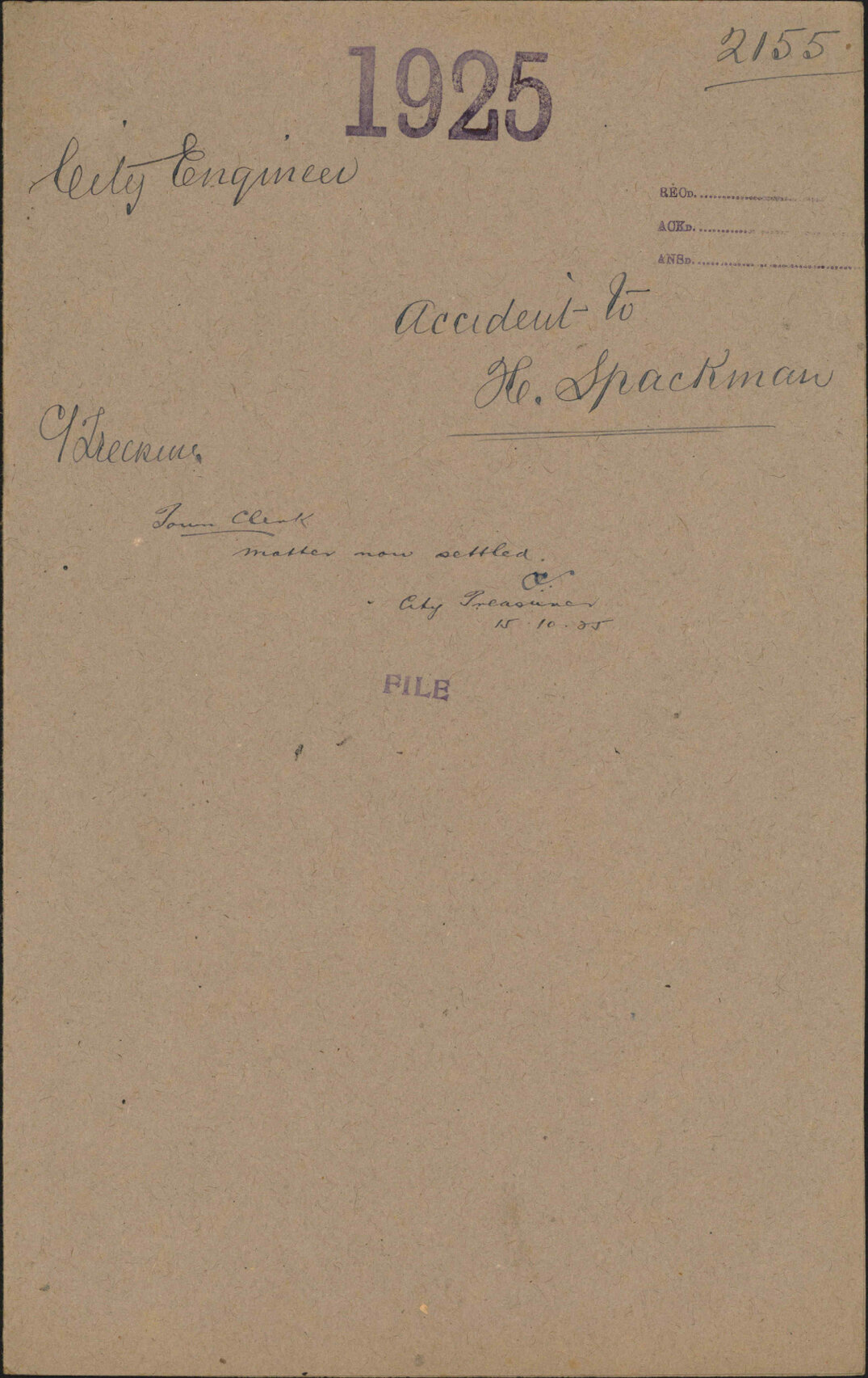 Accident to H Shackman - City Engineer