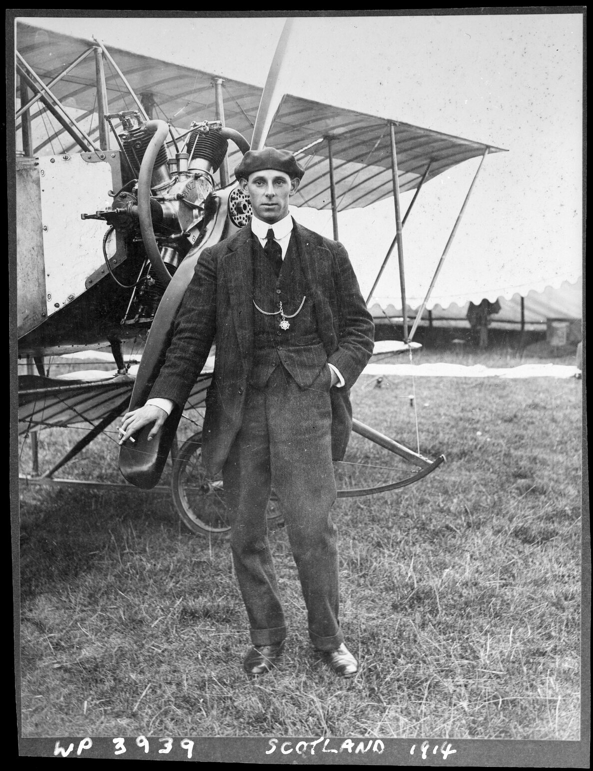J. W. H. Scotland with his Type C Caudron biplane "Bluebird" at the Addington Showgrounds