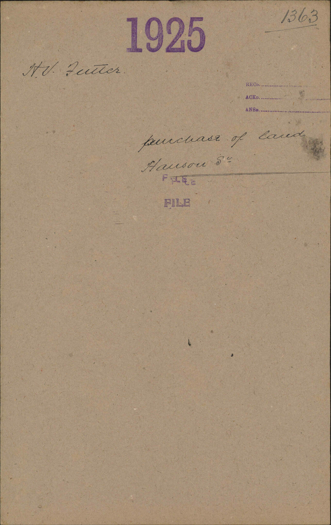 Purchase of land, Hanson Street - H V Futter
