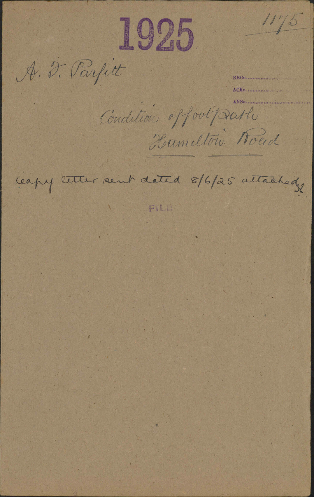 Condition of footpath, Hamilton Road - A F Parfitt