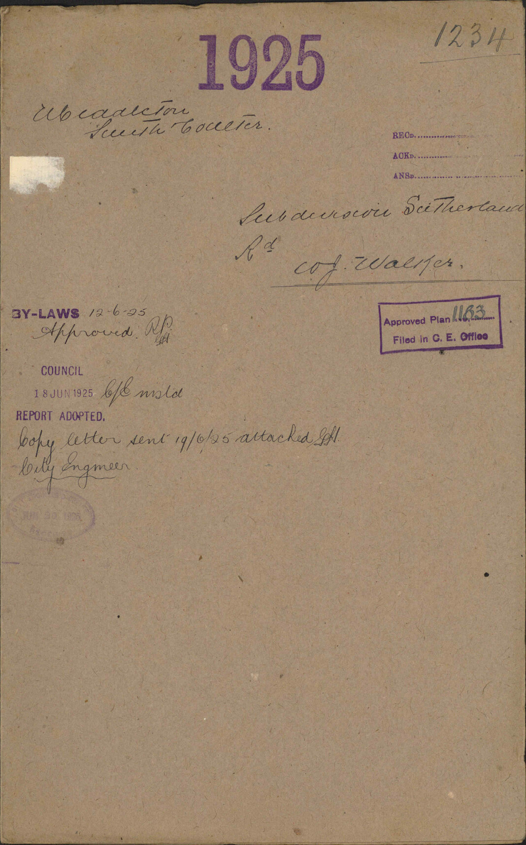 Subdivision, Sutherland Road, W J Walker - Middleton, Smith and Coulter