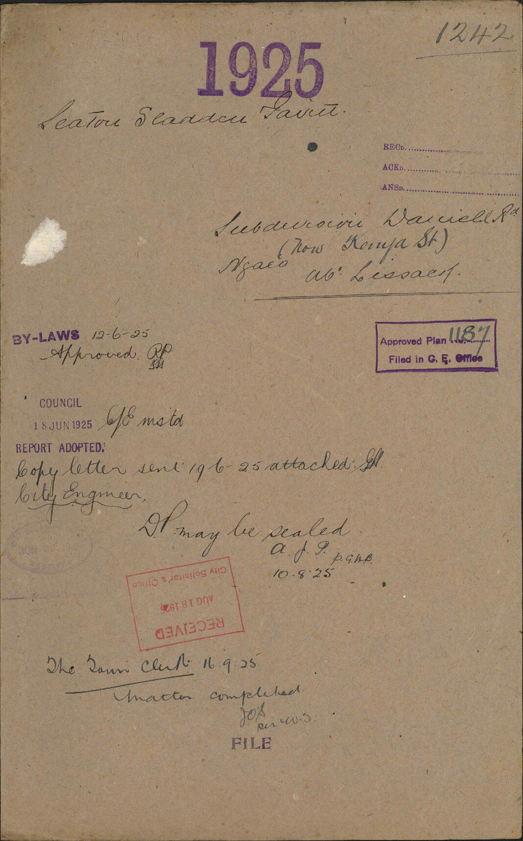 Subdivision, Daniell Road (now Kenya Street), Ngaio, Mr Lissack - Seaton, Sladden and Pavitt