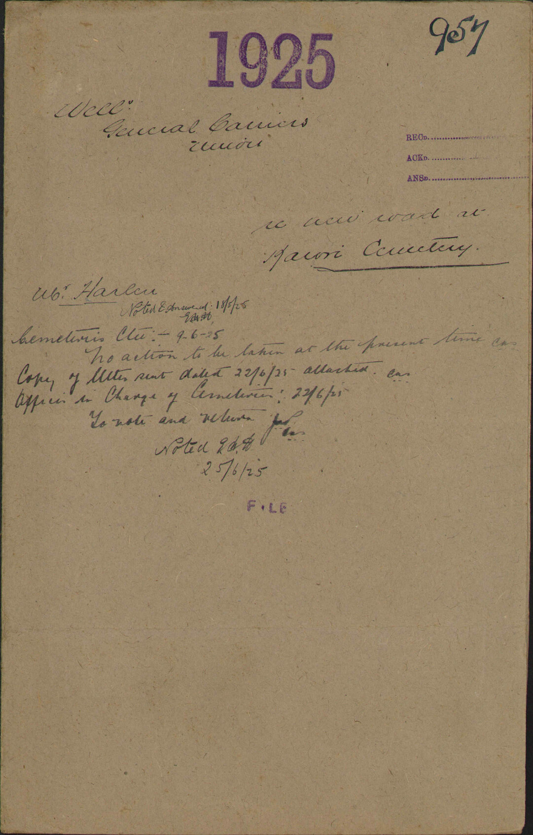 Re new road at Karori Cemetery - Wellington General Carriers' Union