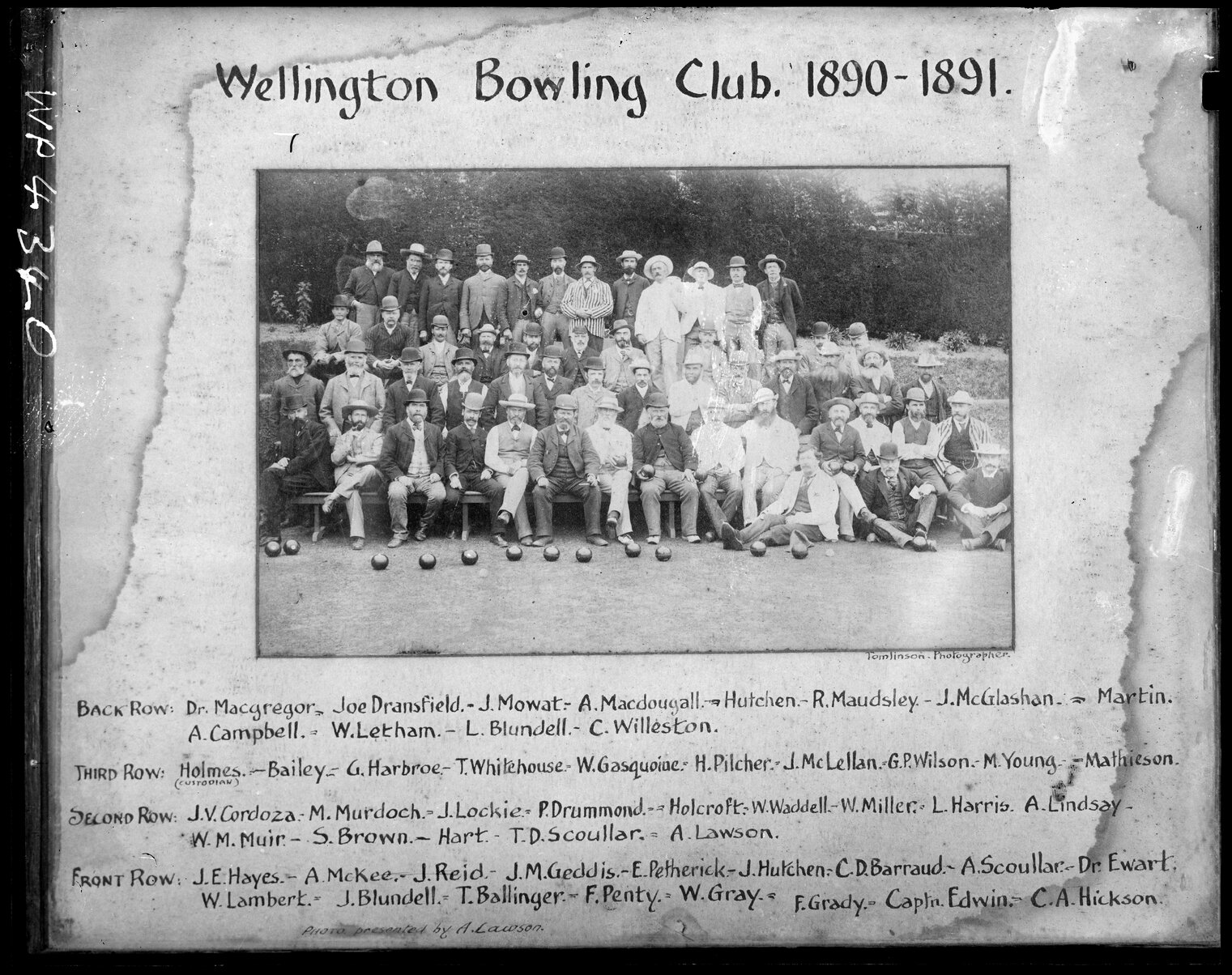 Group photograph of members of the Wellington Bowling Club