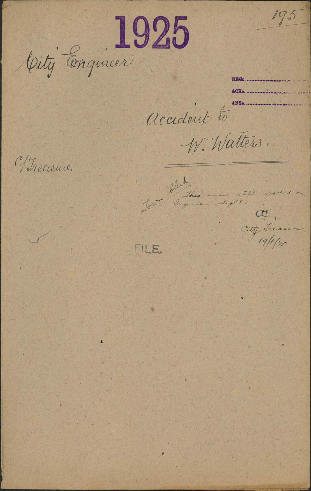 Accident to W Watters - City Engineer