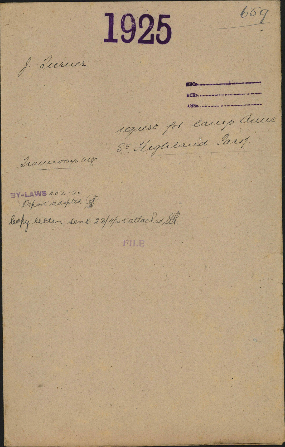 Request for lamp, Anne Street, Highland Park - J Turner