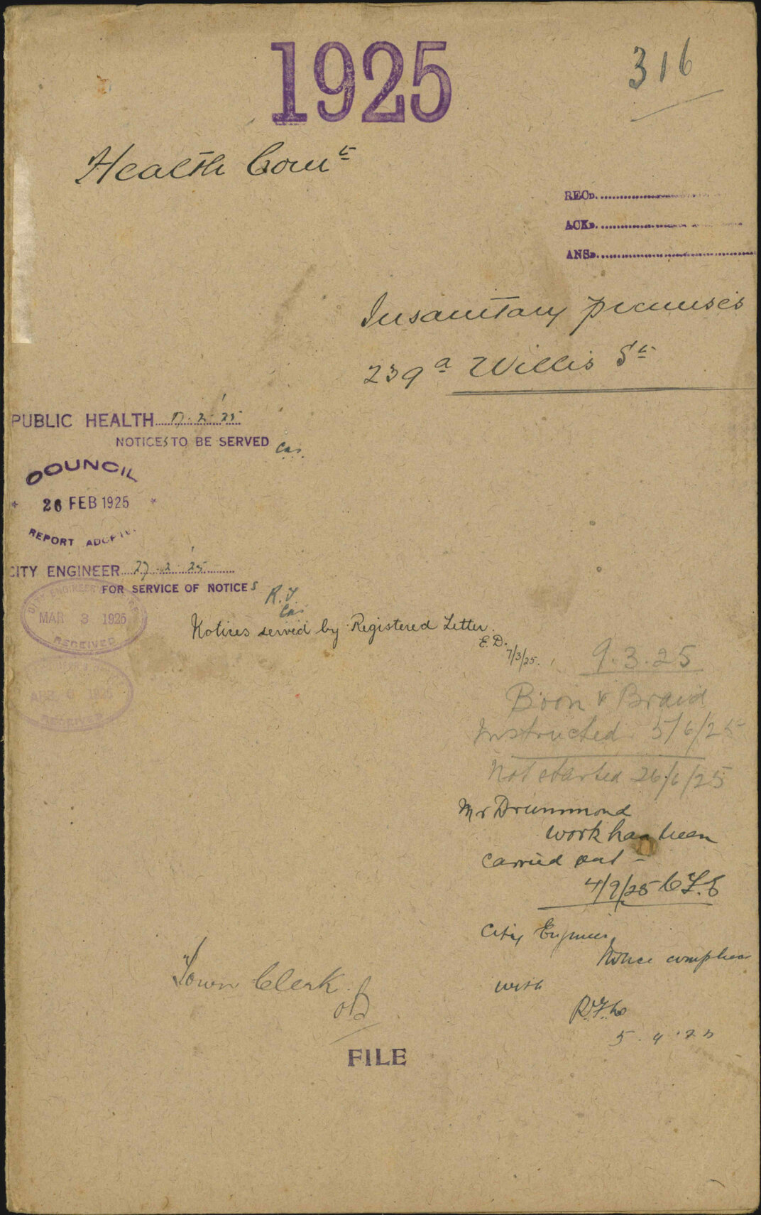 Insanitary premises, 239A Willis Street - Health Committee