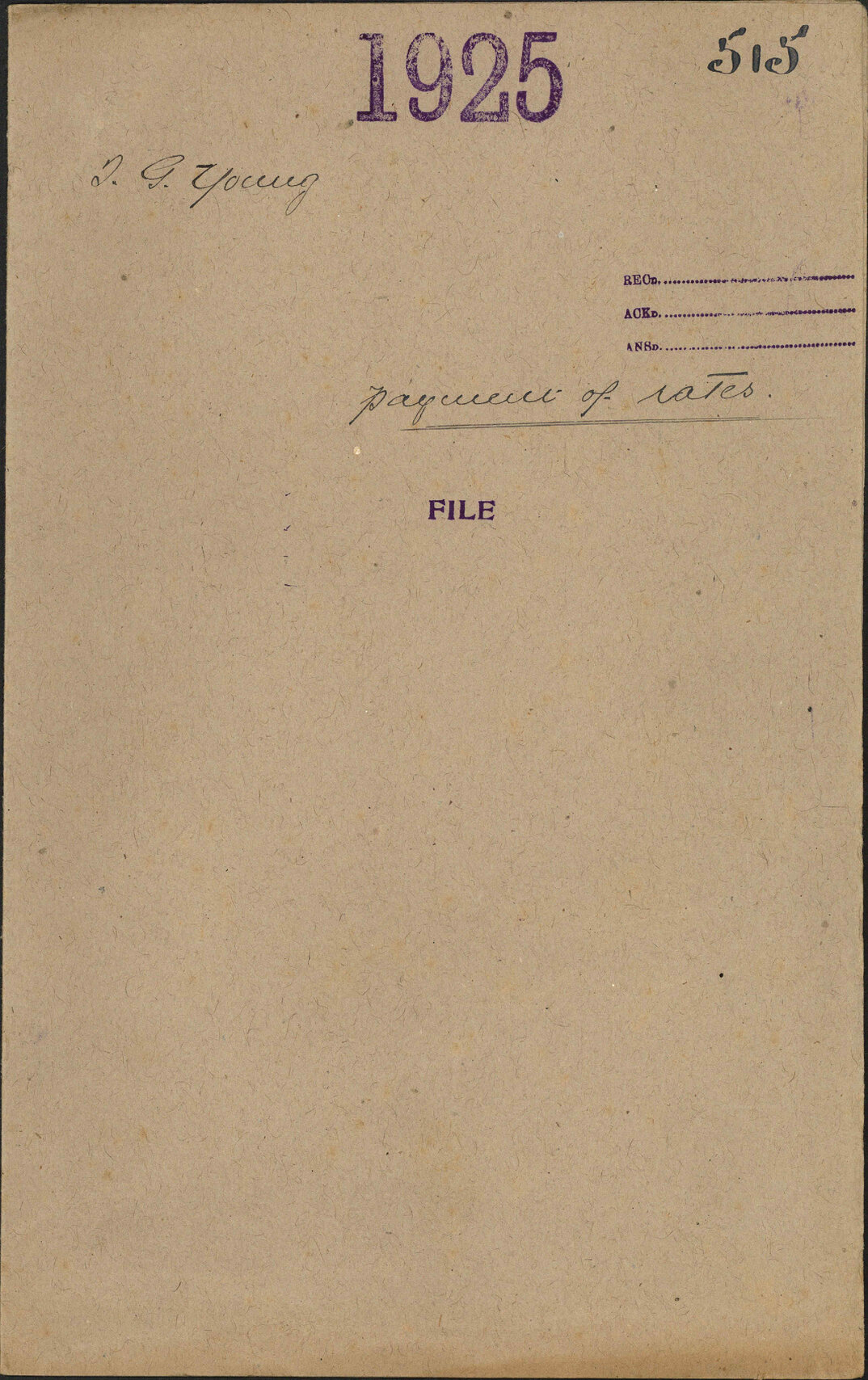 Payment of rates - T G Young