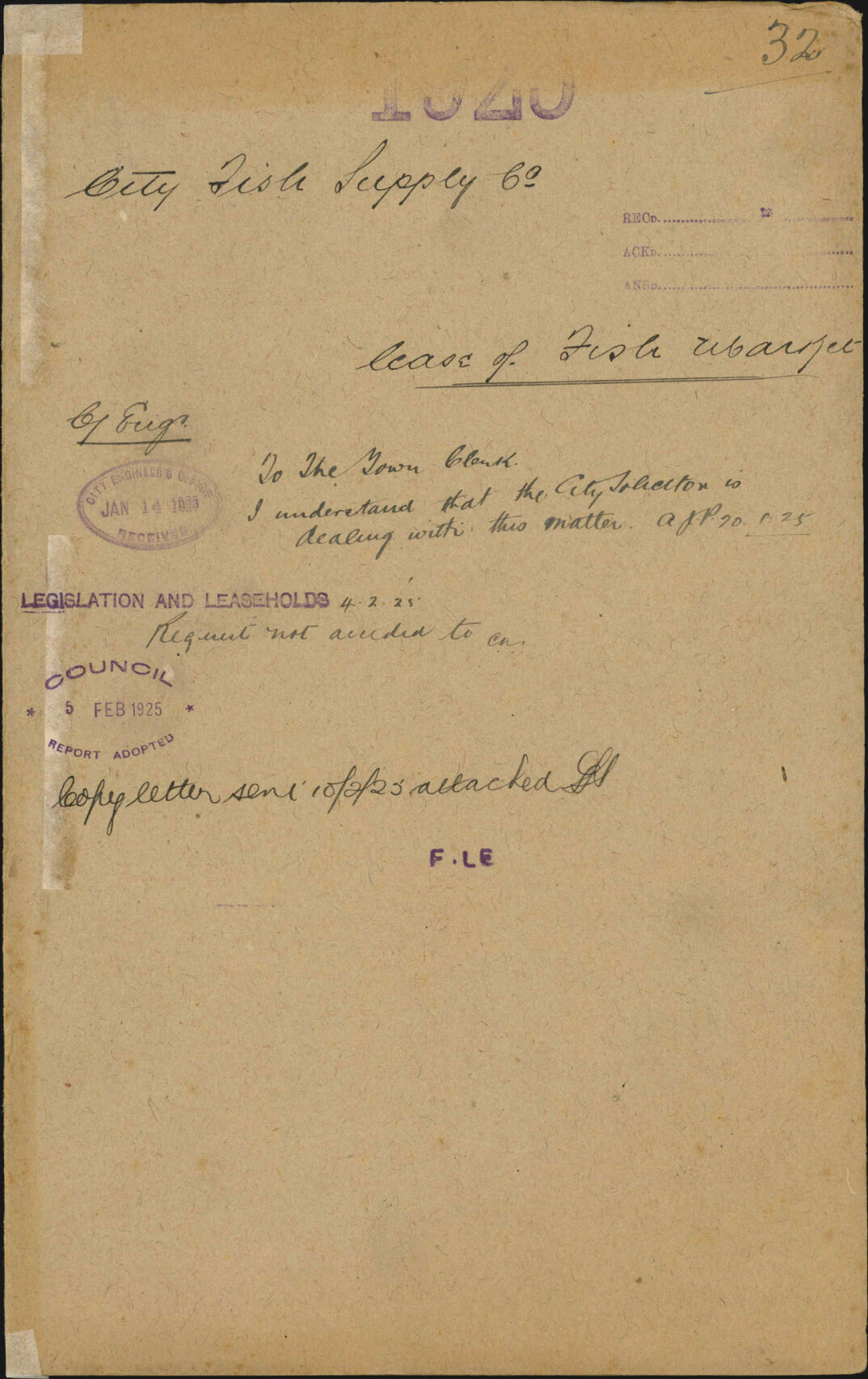 Lease of fish market - City Fish Supply Co