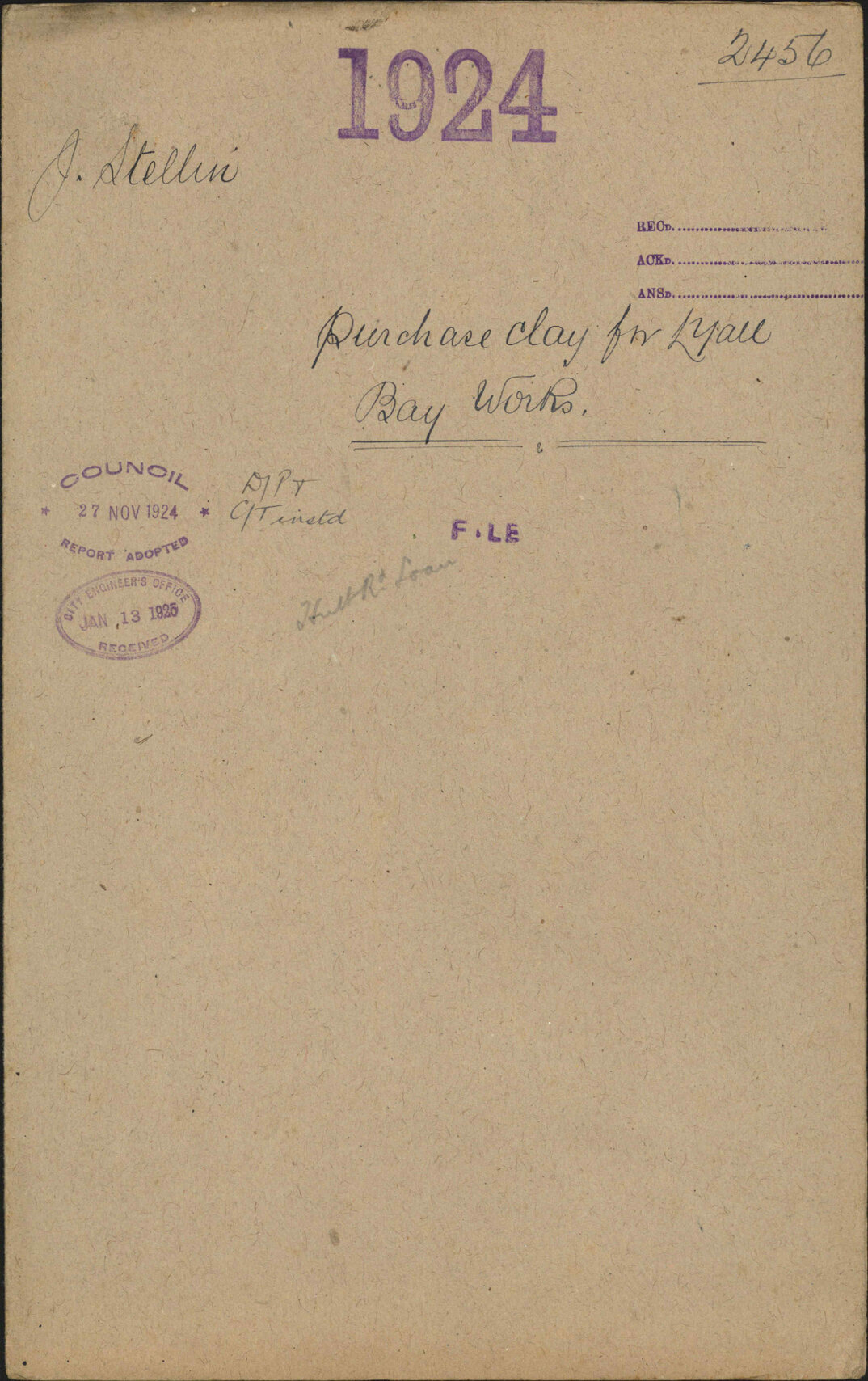 Purchase clay for Lyall Bay Works - J Stellin