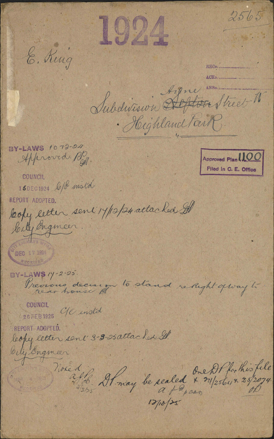 Subdivision, Anne Street West, Highland Park - E King