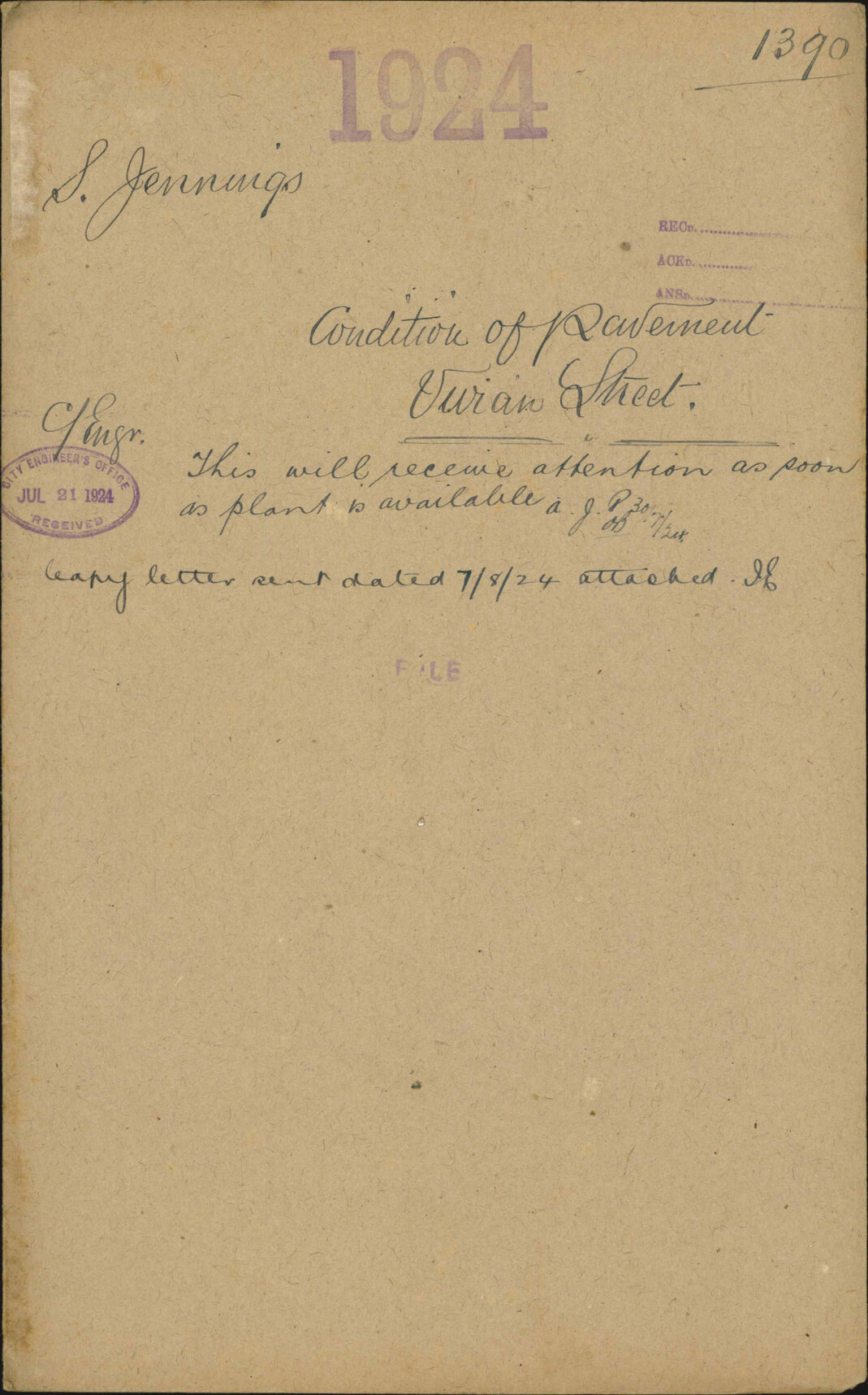 Condition of pavement, Vivian Street - S Jennings