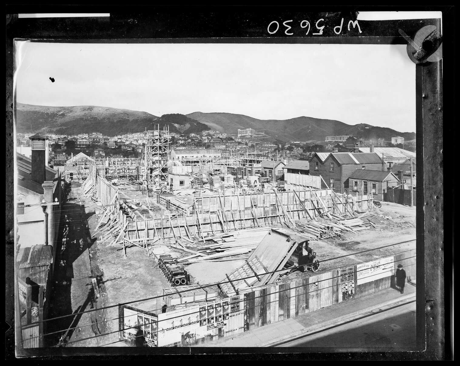 Elevated view of Milk Depot under construction, Tory Street