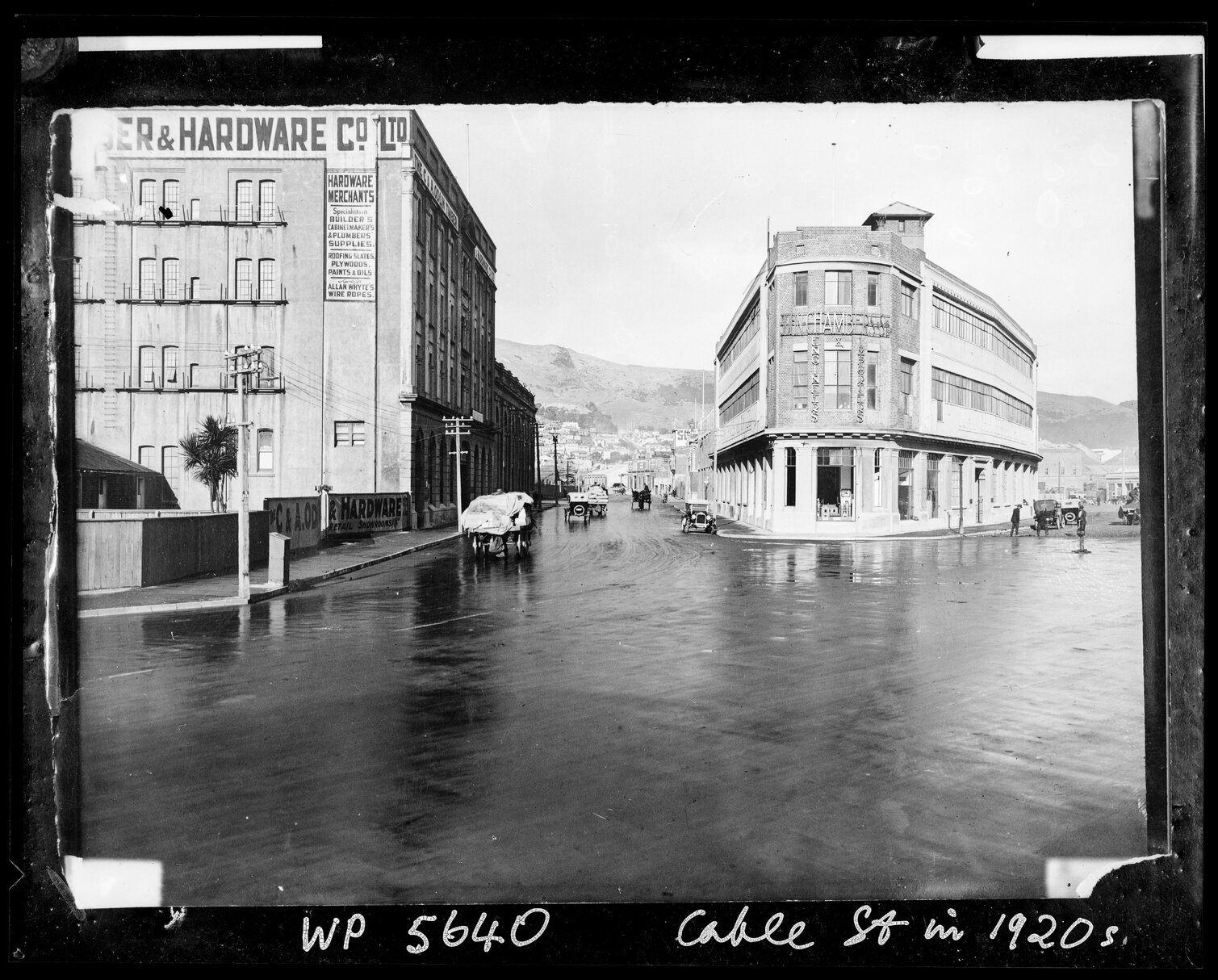 C &amp; A Odlins Timber and Hardware and John Chambers, Engineers, corner of Cable Street and Jervois Quay,