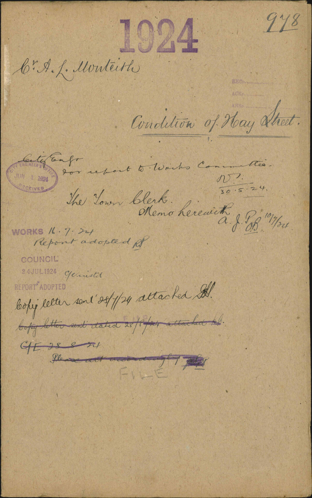 Condition of Hay Street - Councillor A L Monteith