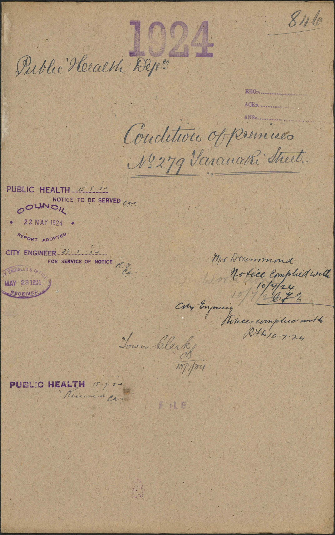 Condition of premises, No 279 Taranaki Street - Public Health Department
