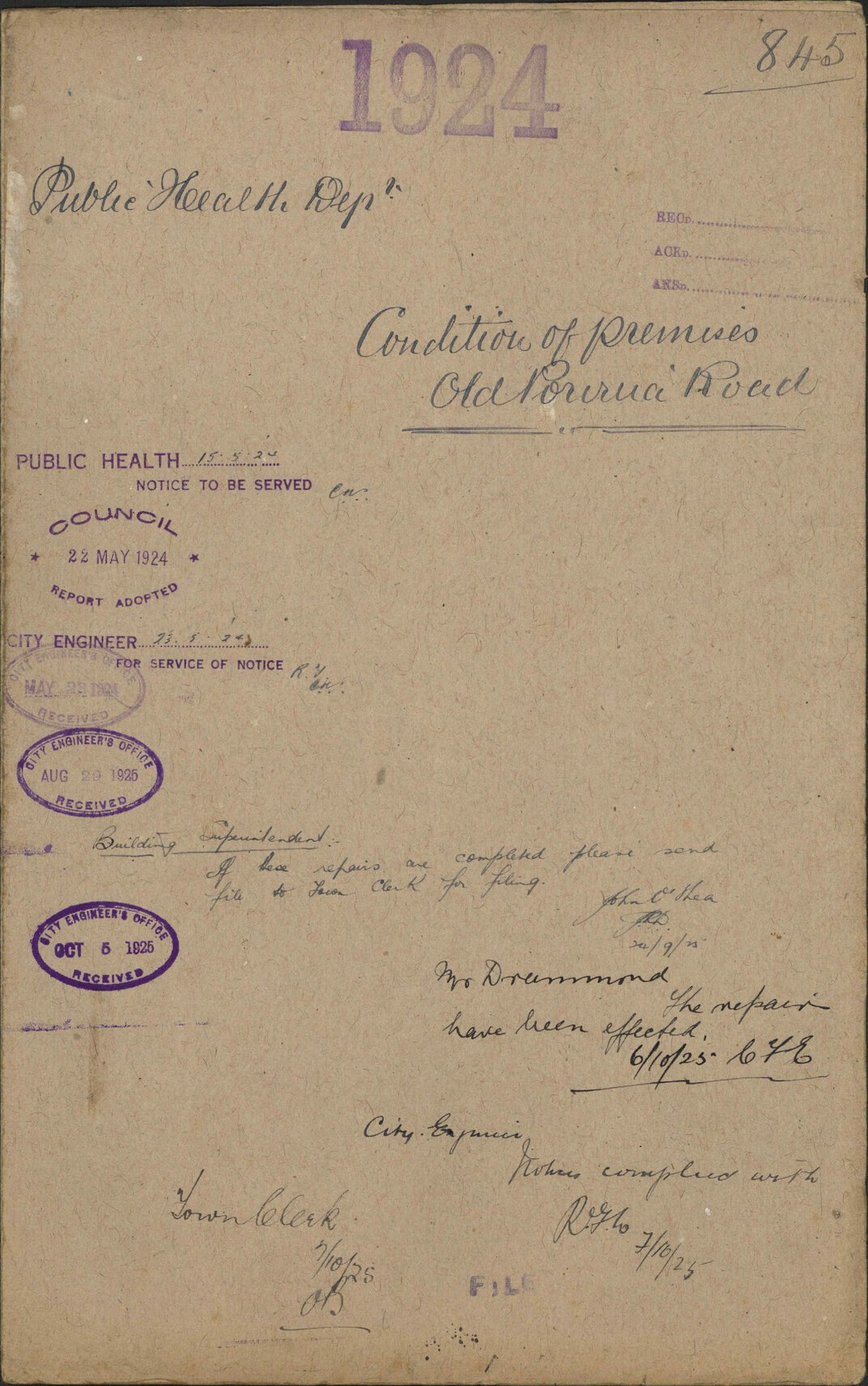 Condition of premises, Old Porirua Road - Public Health Department