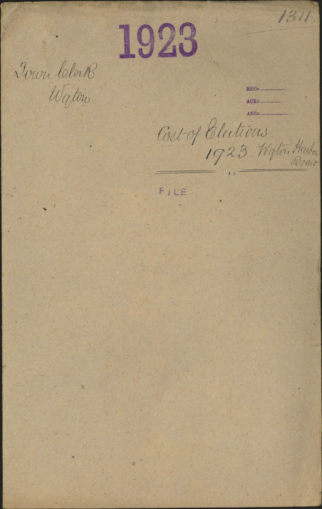 Cost of elections, 1923, Wellington Harbour Board - Town Clerk, Wellington