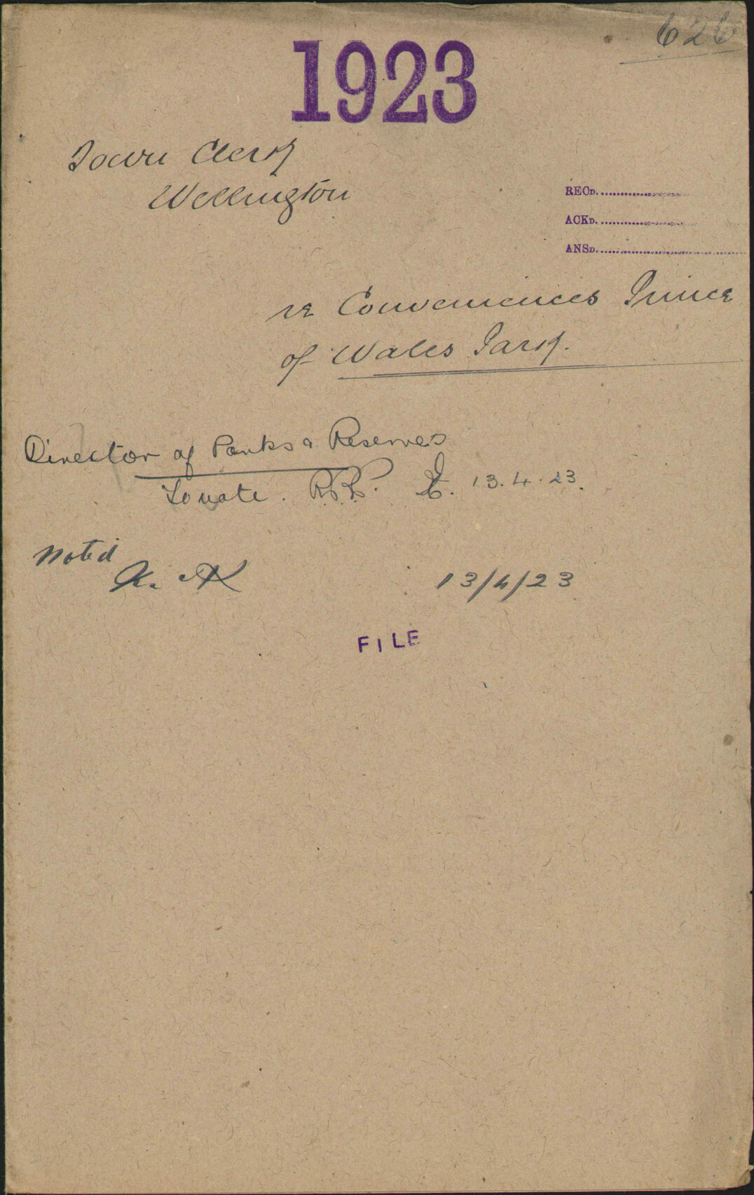Re conveniences, Prince of Wales Park - Town Clerk, Wellington