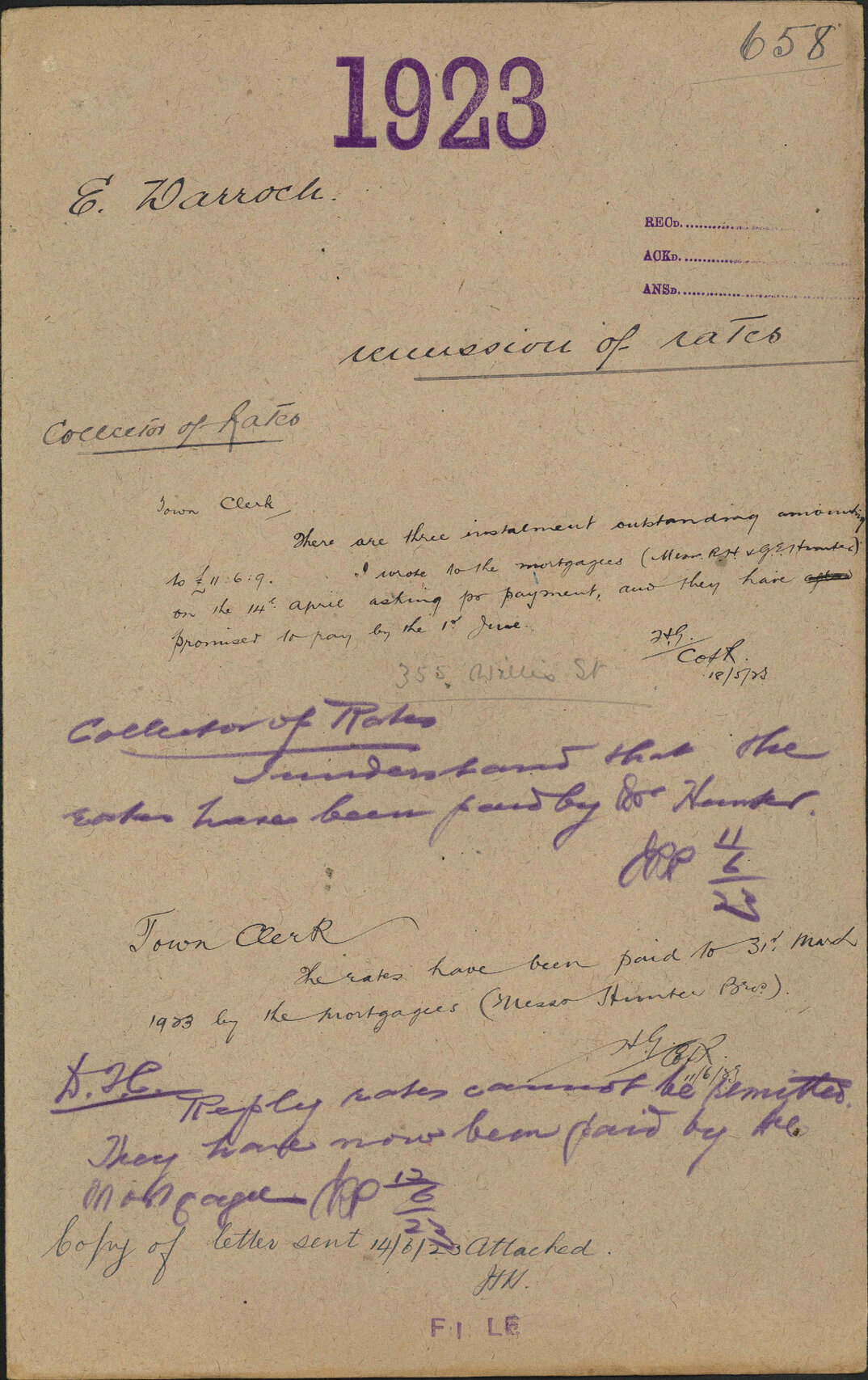 Remission of rates - E Darroch