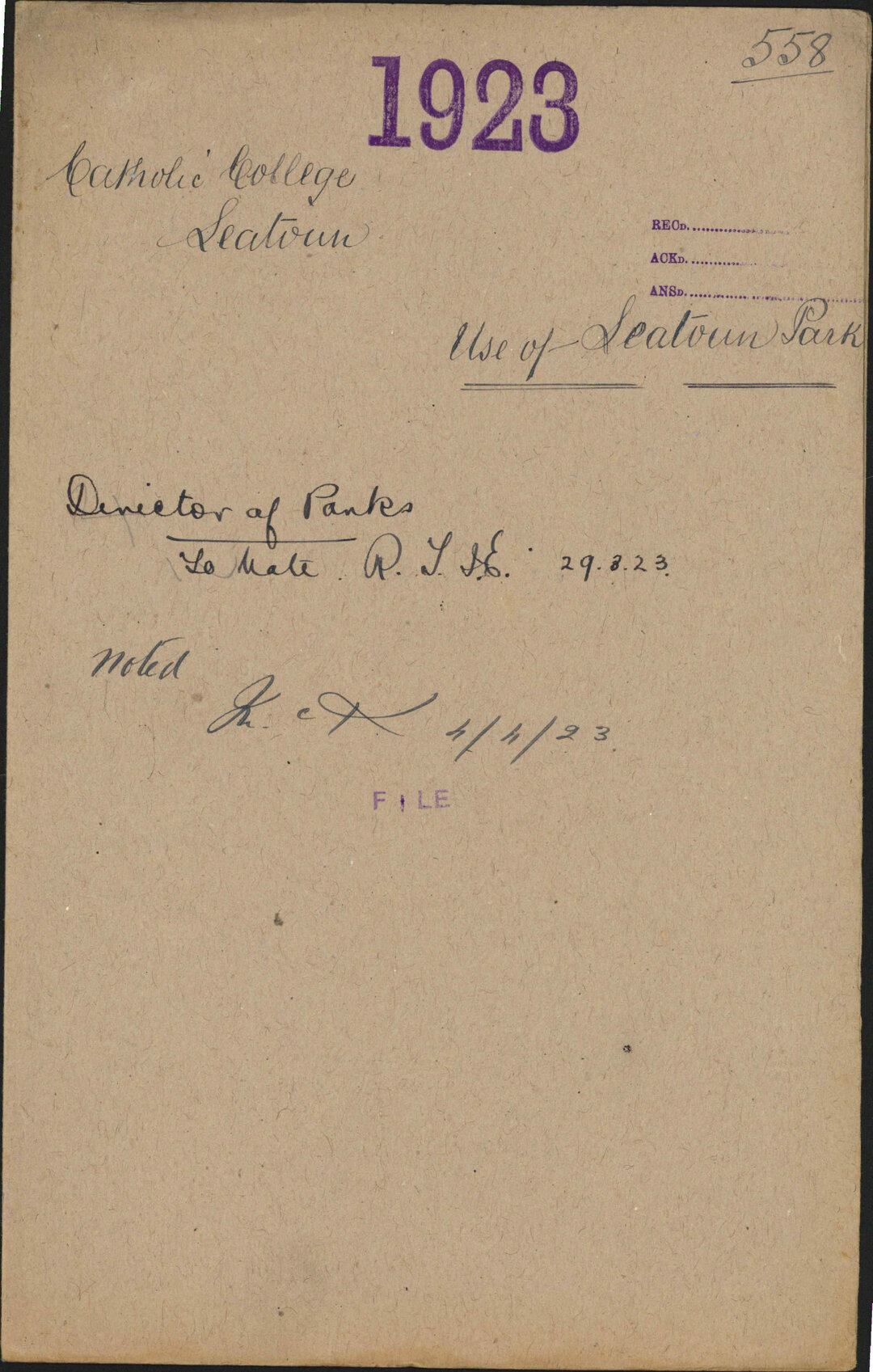 Use of Seatoun Park - Catholic College, Seatoun