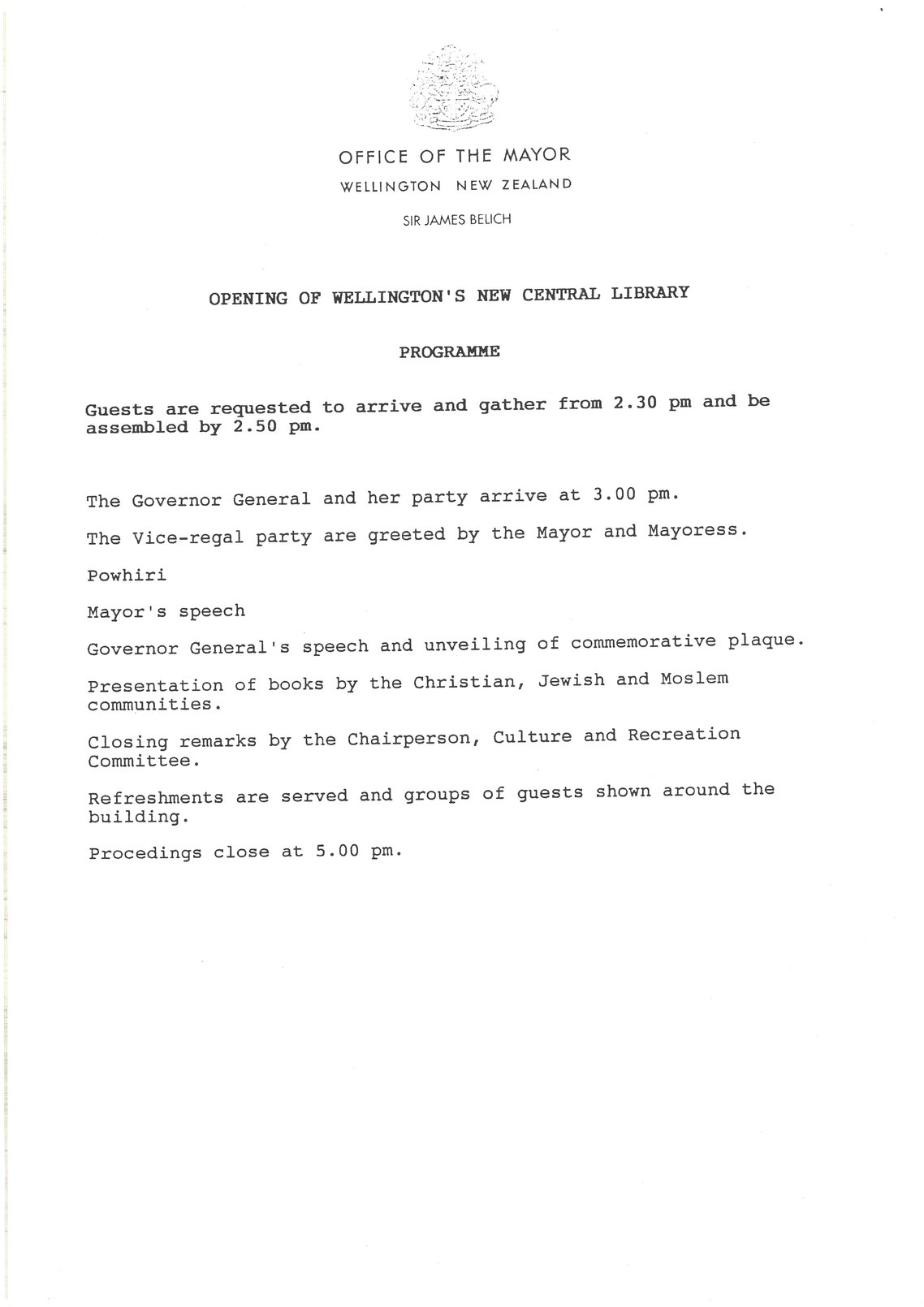 Te Matapihi ki te Ao Nui, New Central Library opening  programme, 1991