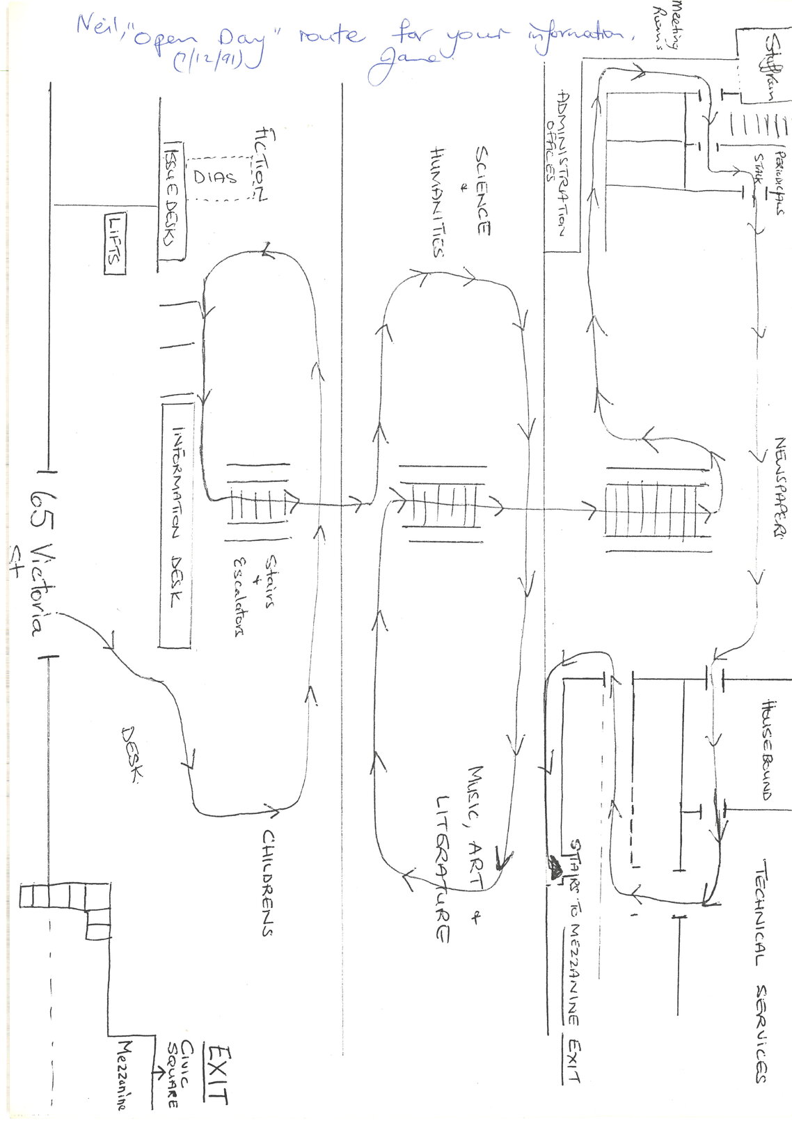 Diagram showing the route that Neil Price (City photographer) took on the open day, December 1991
