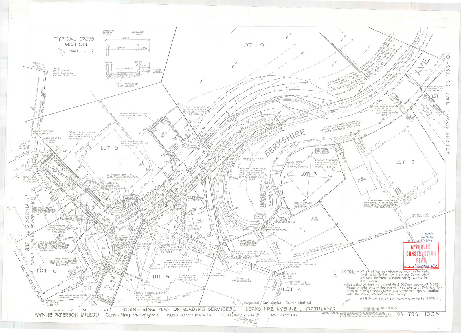 Engineering plan of roading services - Berkshire Avenue