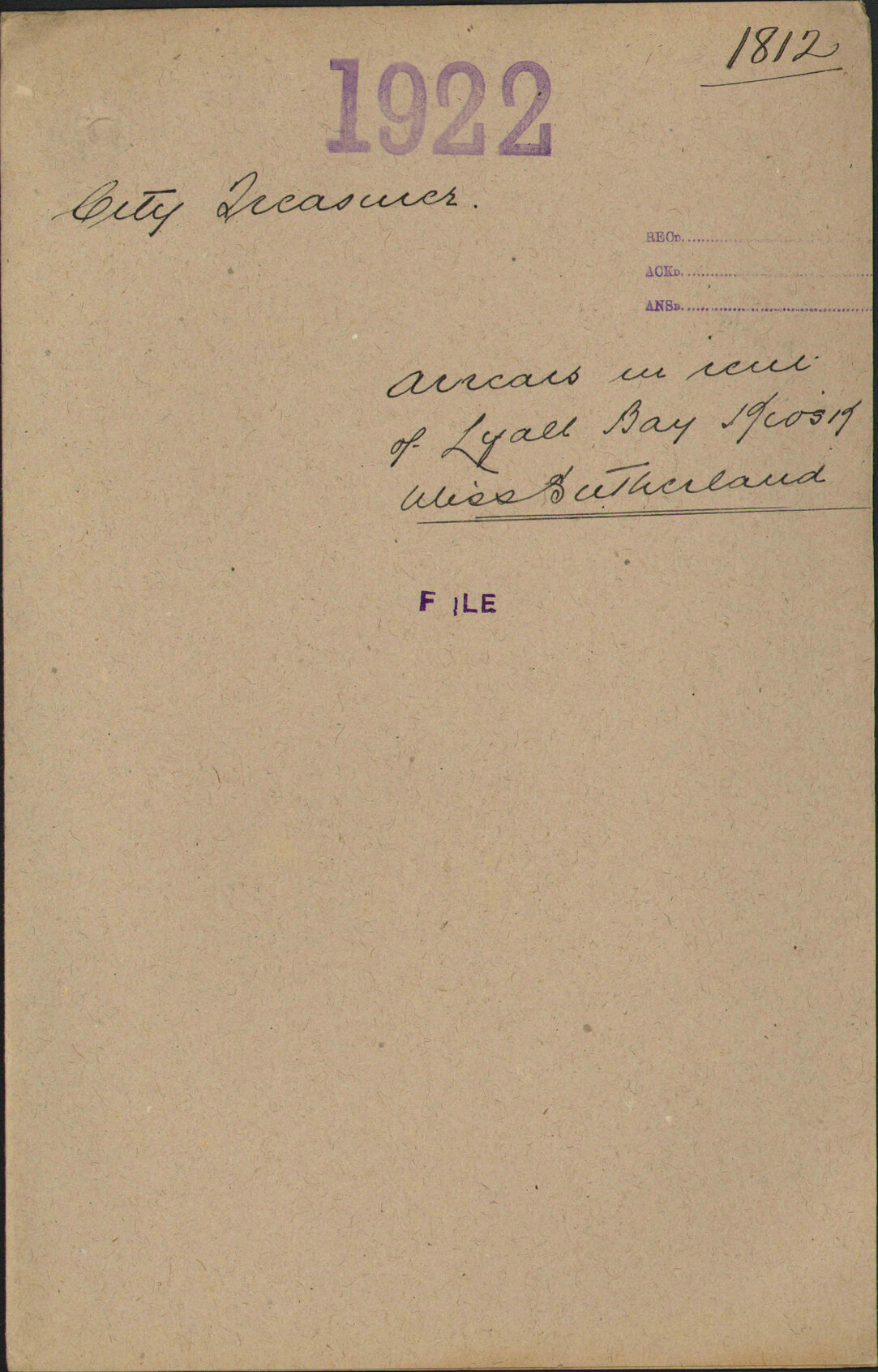 Arrears in rent of Lyall Bay Kiosk, Miss Sutherland - City Treasurer