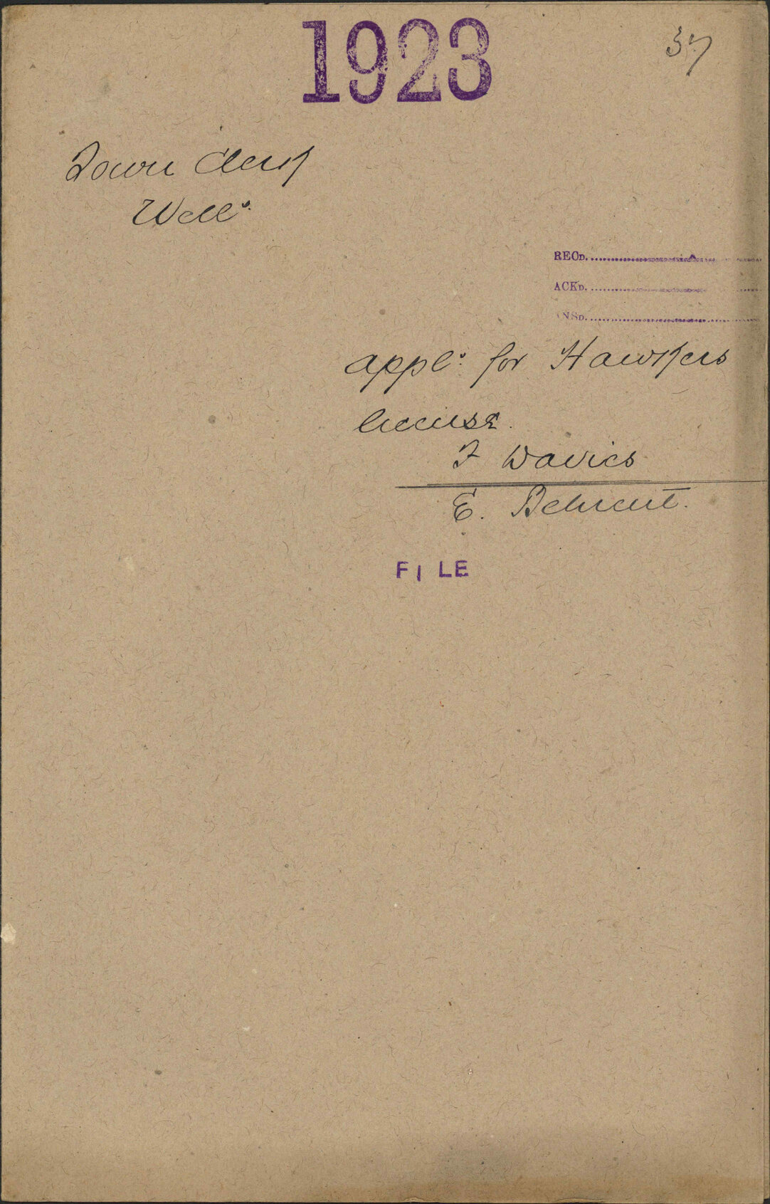 Application for hawkers license, F Davies and E Behrent - Town Clerk, Wellington