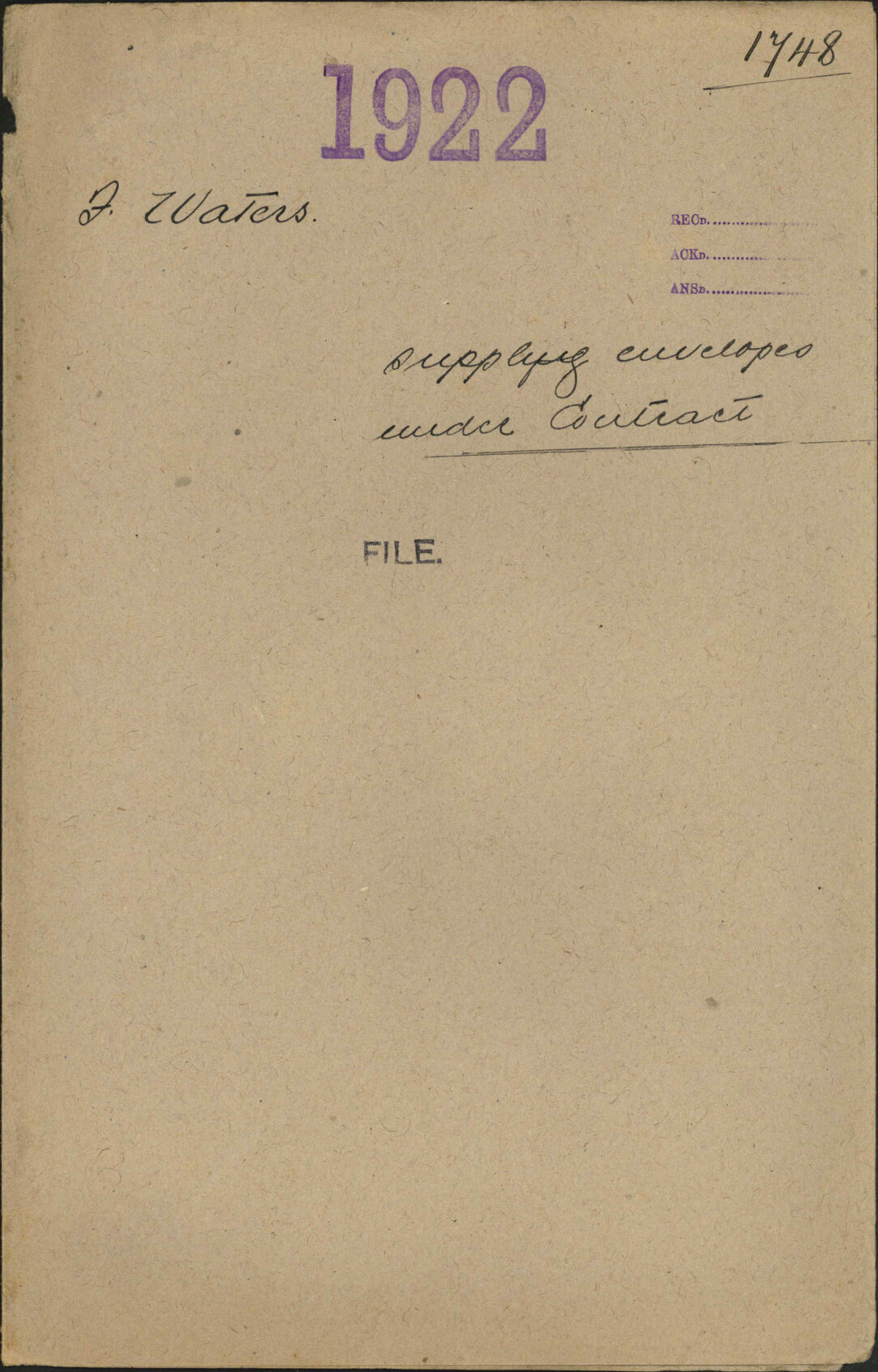 Supplying envelopes under contract - F Waters
