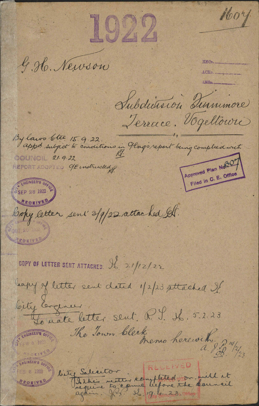 Subdivision, Finnimore Terrace, Vogeltown - G H Newson