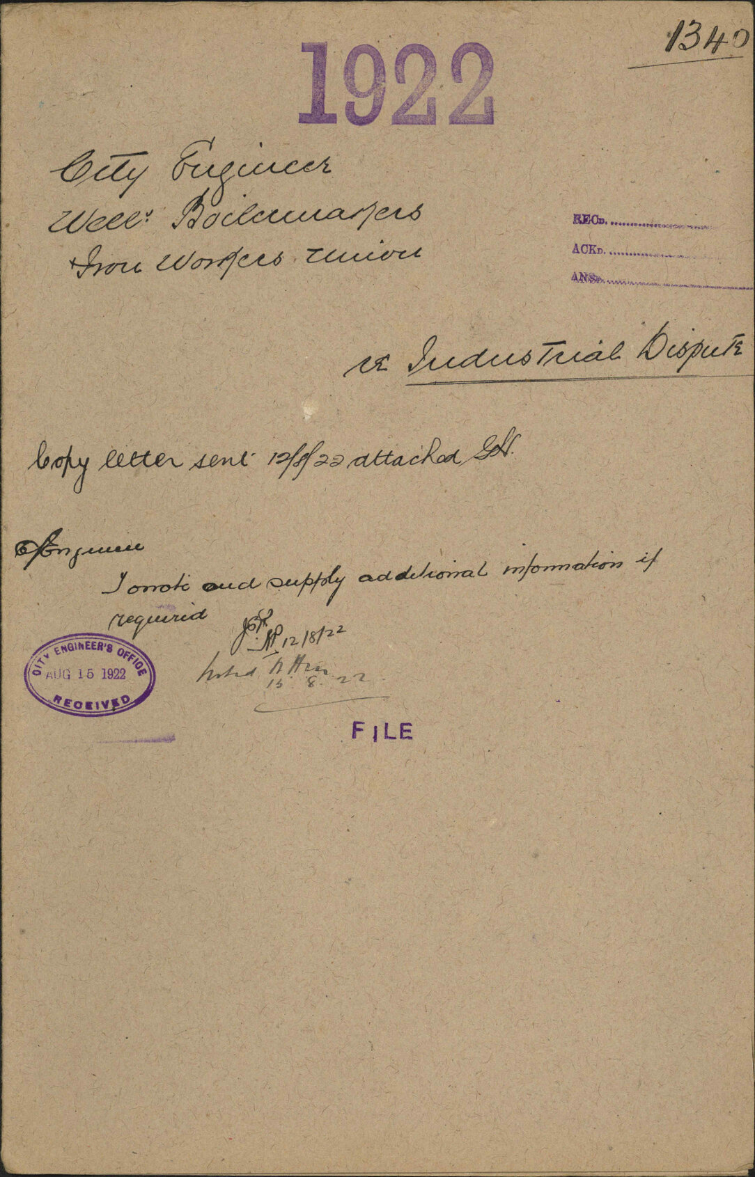 Re industrial dispute - City Engineer, Wellington Boilermakers and Iron Workers' Union