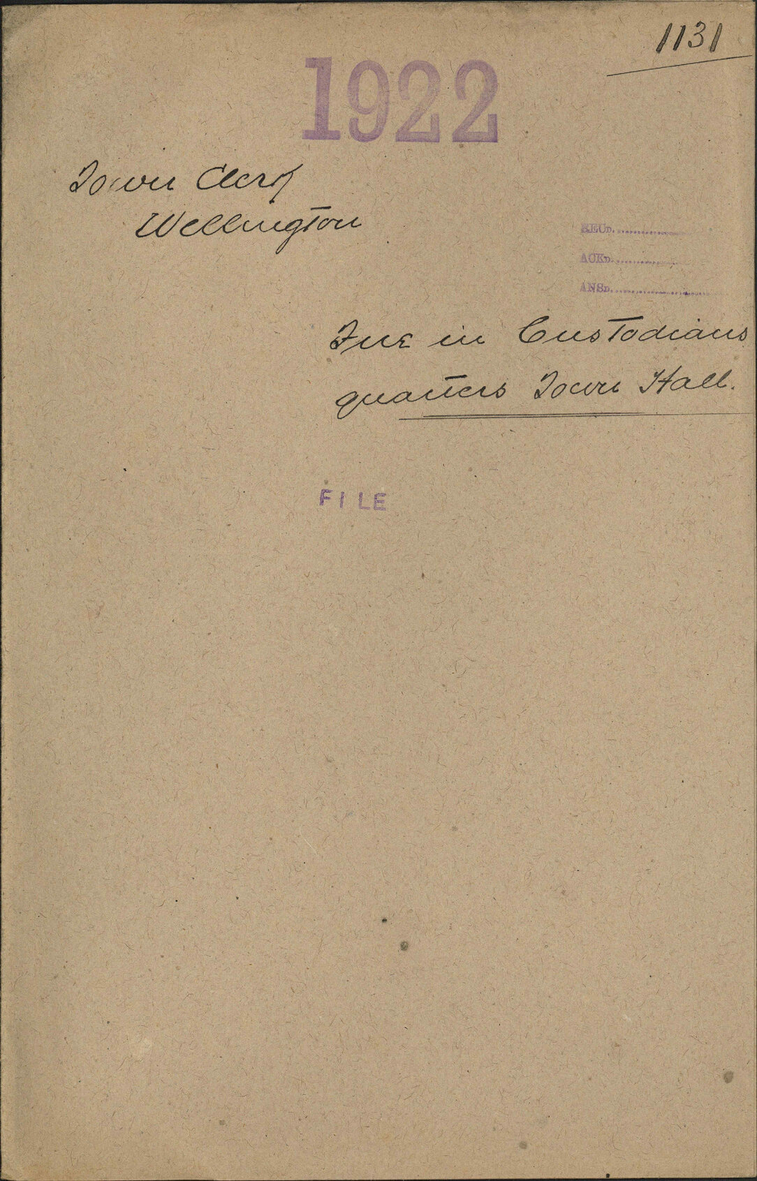 Fire in custodian's quarters, Town Hall - Town Clerk, Wellington