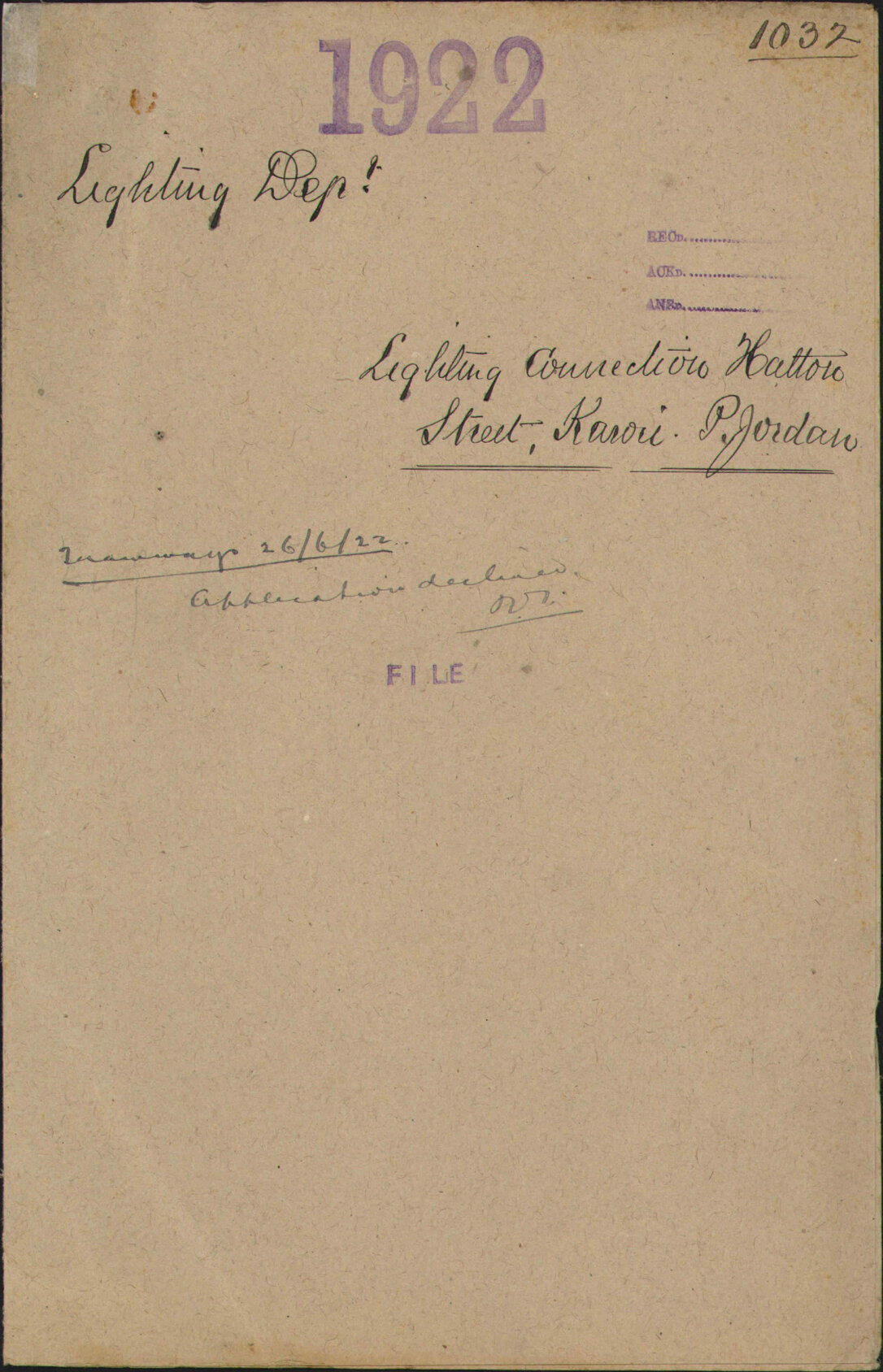 Lighting connection, Hatton Street, Karori, P Jordan - Lighting Department