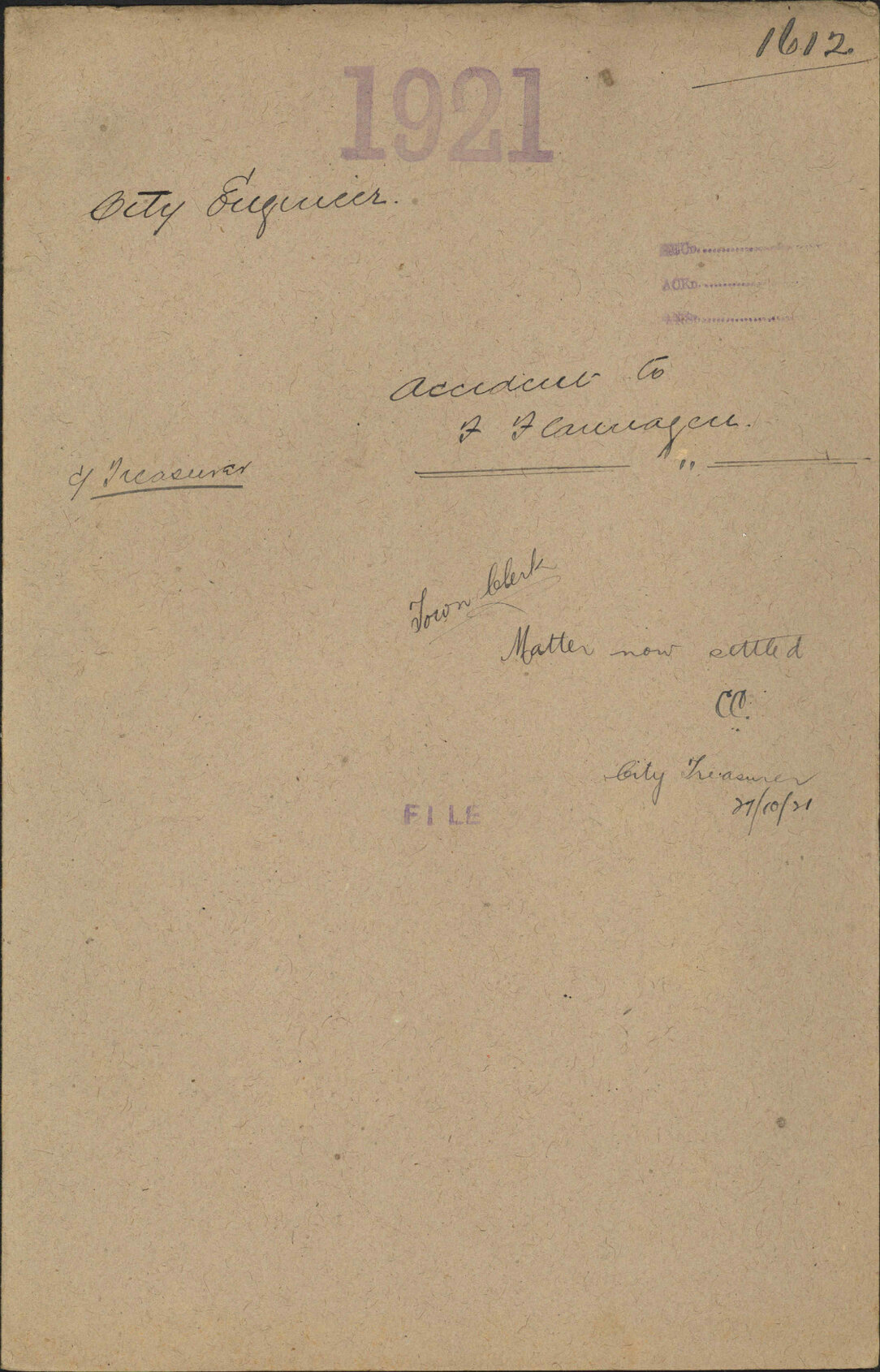 Accident to F Flannagan - City Engineer