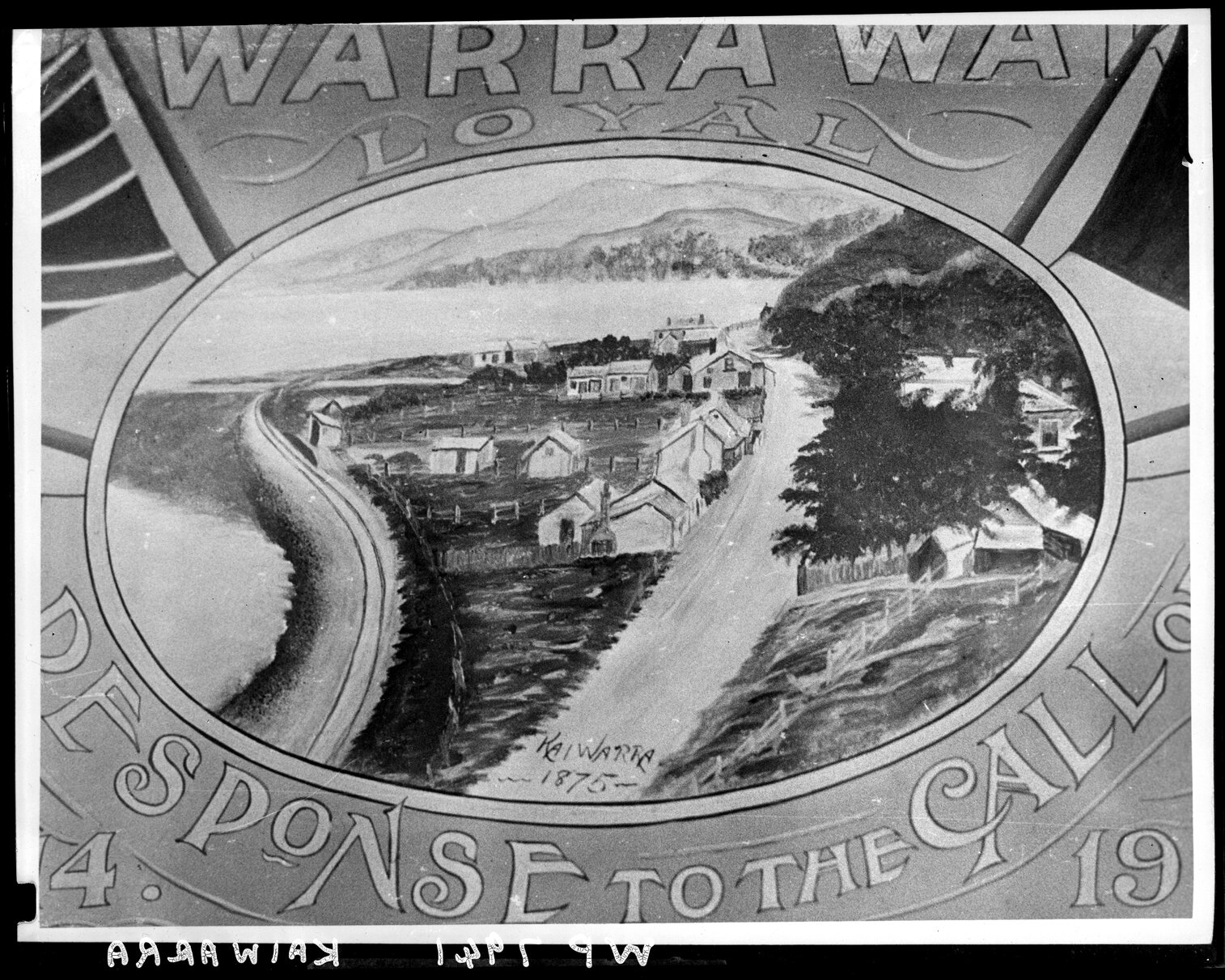 Sketch of Kaiwharawhara, 1875 - detail from roll of honour, Kaiwharawhara School