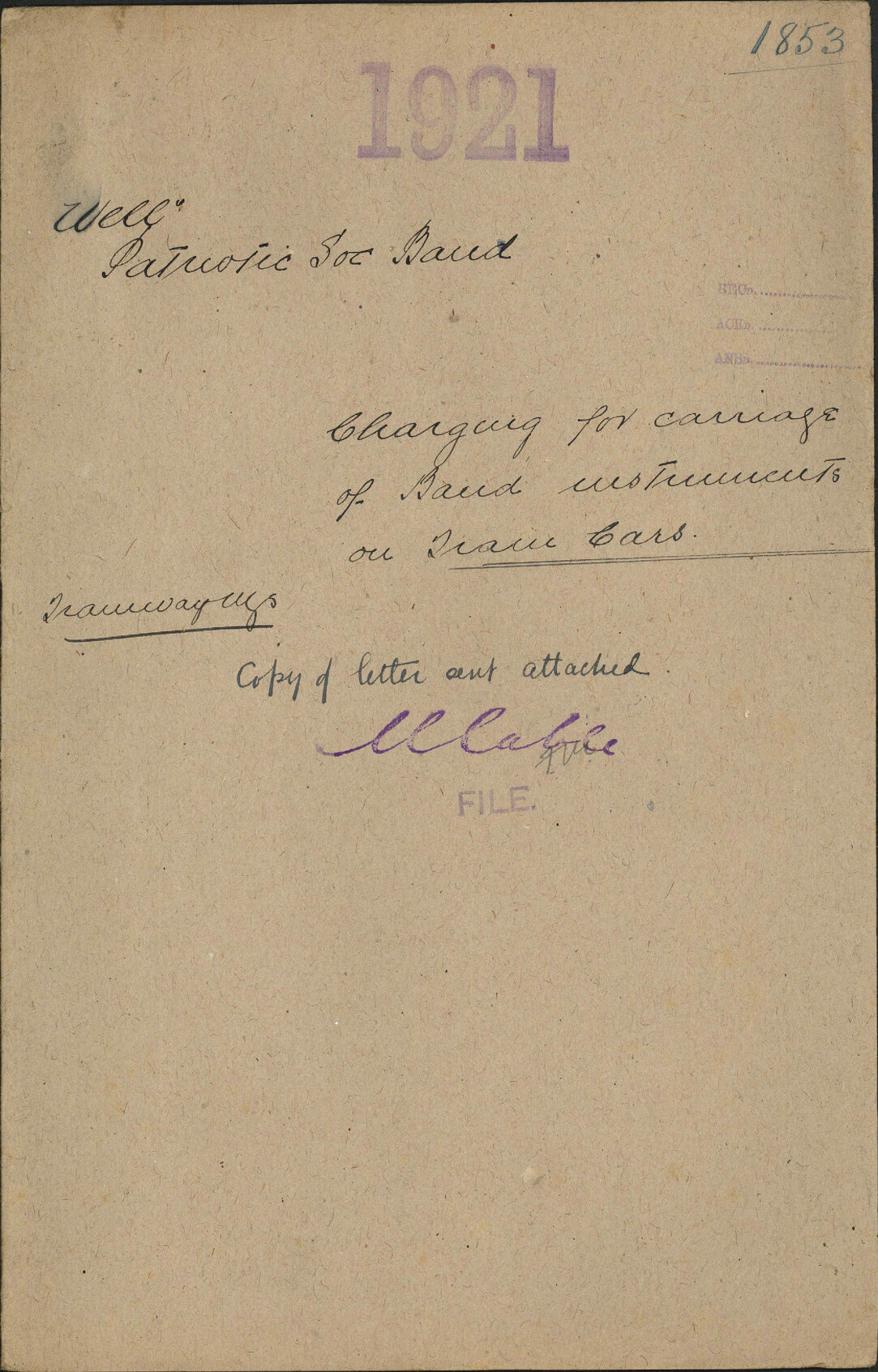 Charging for carriage of band instruments on tram cars - Wellington Patriotic Society Band