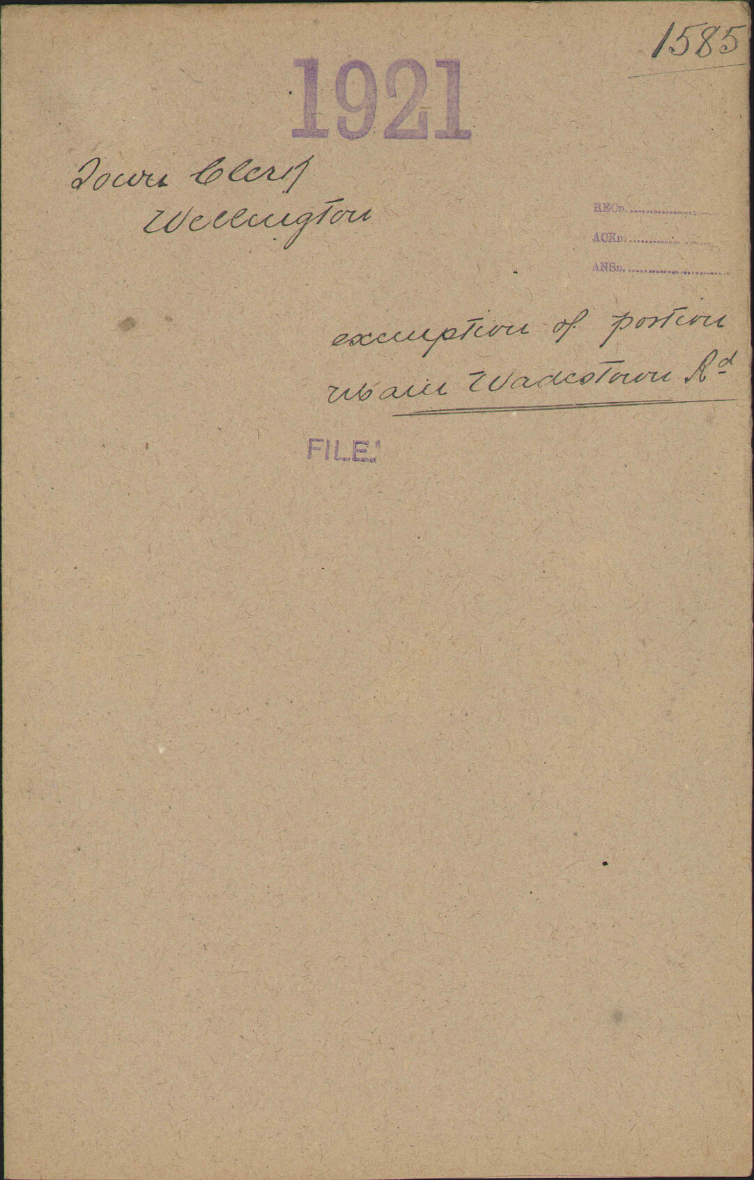 Exemption of portion of Main Wadestown Road - Town Clerk, Wellington