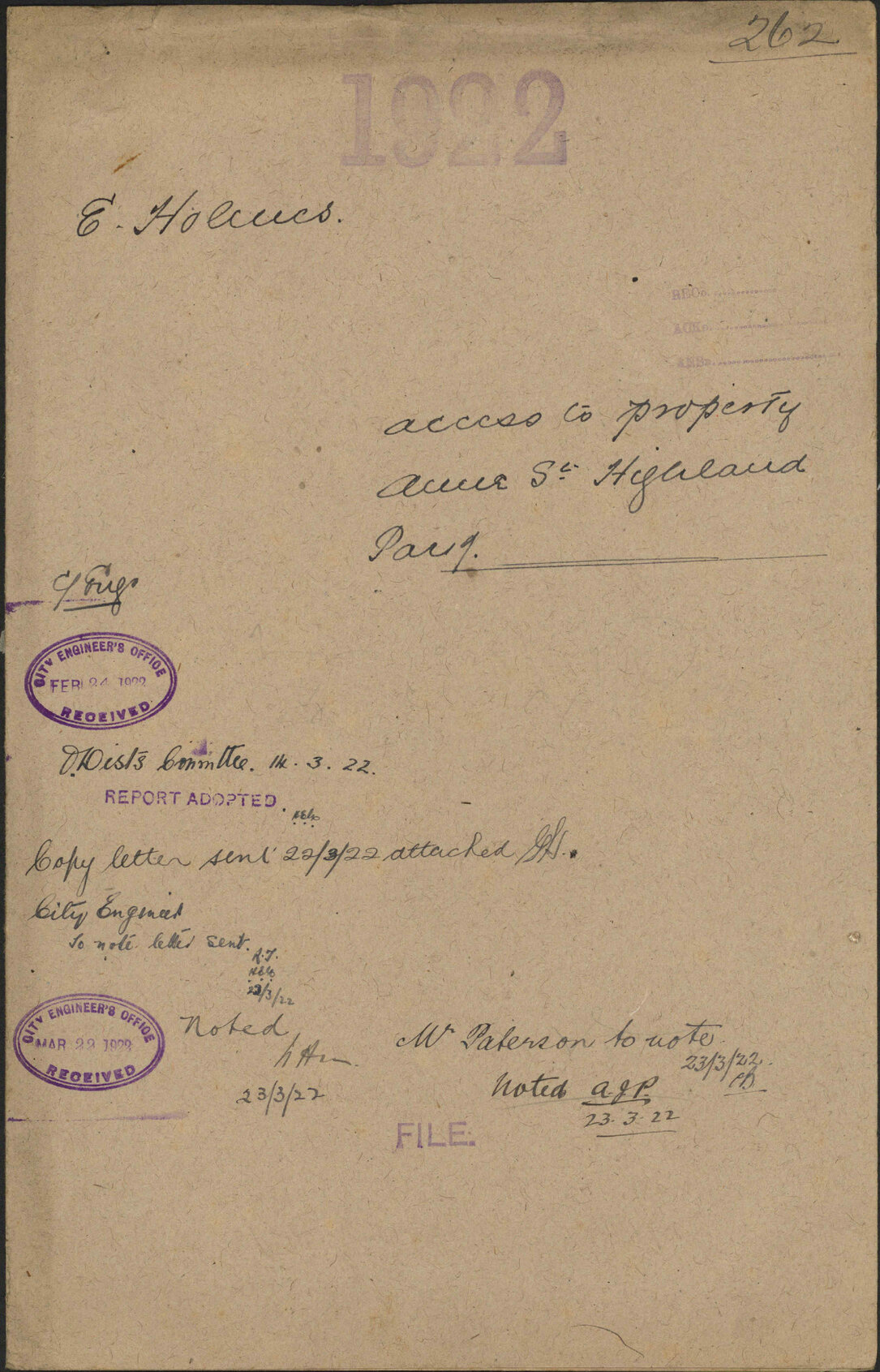 Access to property, Anne Street, Highland Park - E Holmes