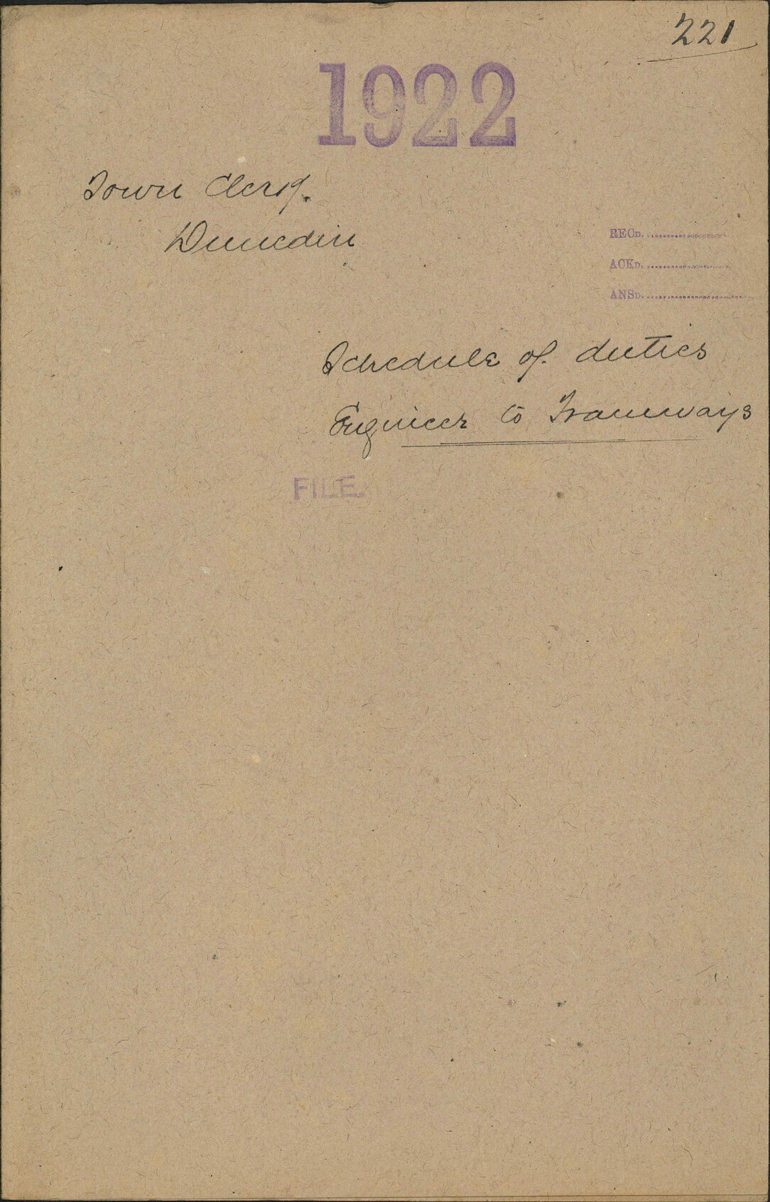 Schedule of duties, Engineer to Tramways - Town Clerk, Dunedin