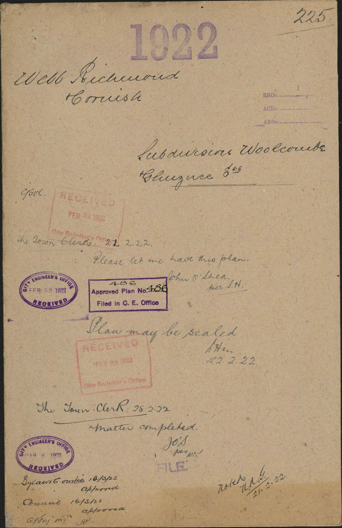 Subdivision, Woolcombe and Ghuznee Streets - Webb, Richmond and Cornish