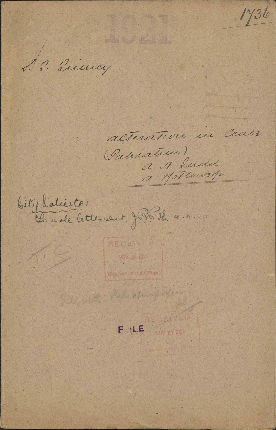 Alteration in lease, Pahiatua, A E Judd and A Kotlowski - S T Tinney