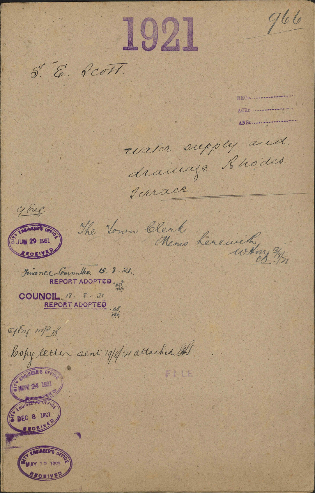 Water supply and drainage, Rhodes Terrace - S E Scott