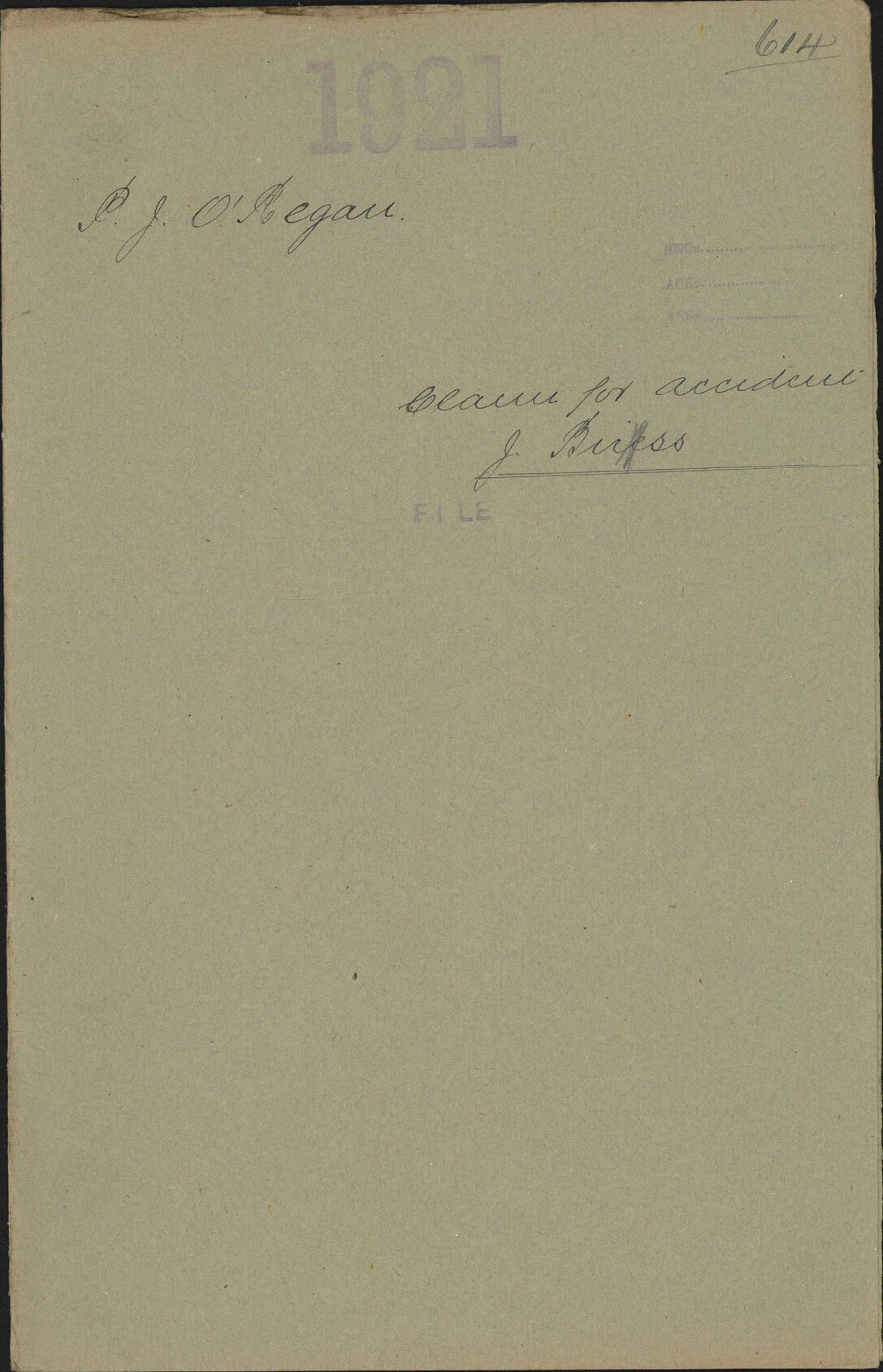 Claim for accident, John Birss - P J O'Regan