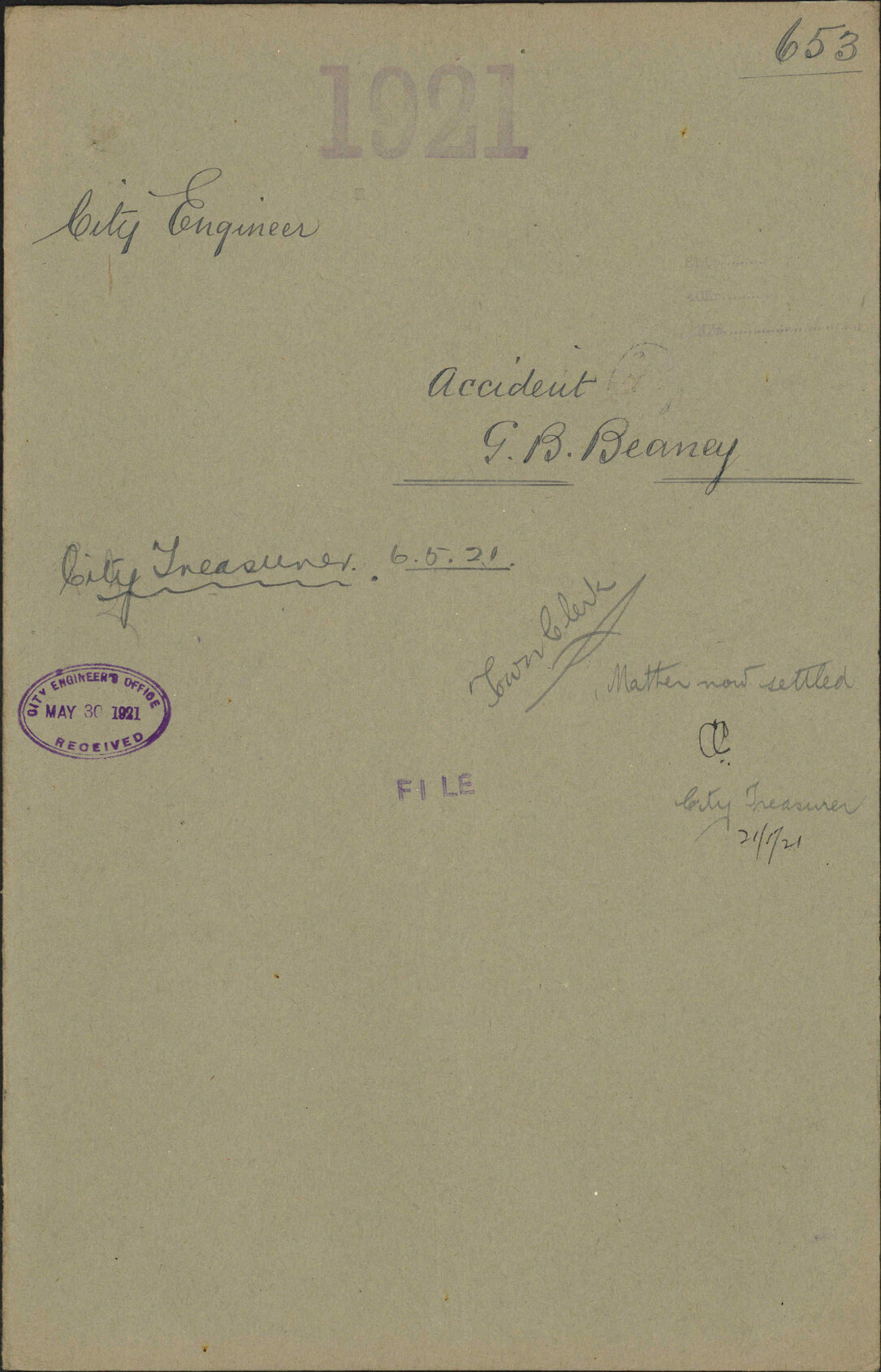 Accident to G B Beaney - City Engineer