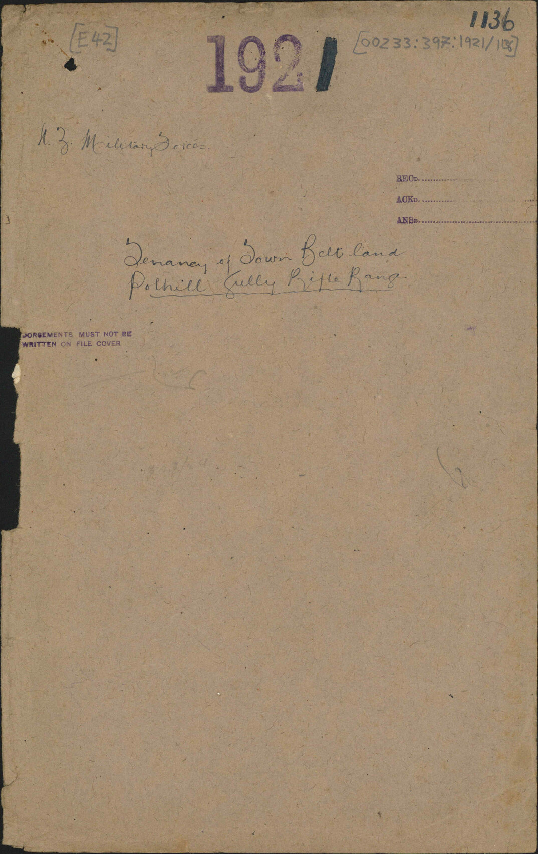 Tenancy of Town Belt land, Polhill Gully Rifle Range - New Zealand Military Forces