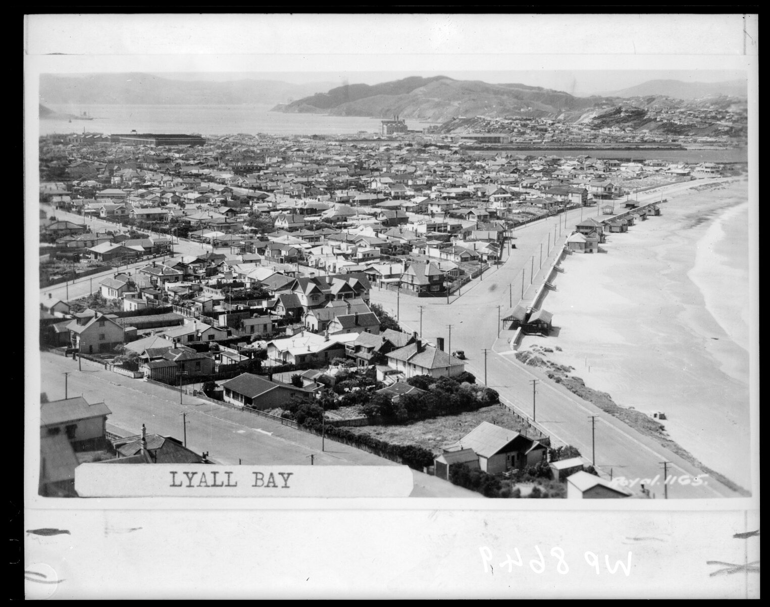 Elevated view of Lyall Bay, from the foreshore back towards Evans Bay