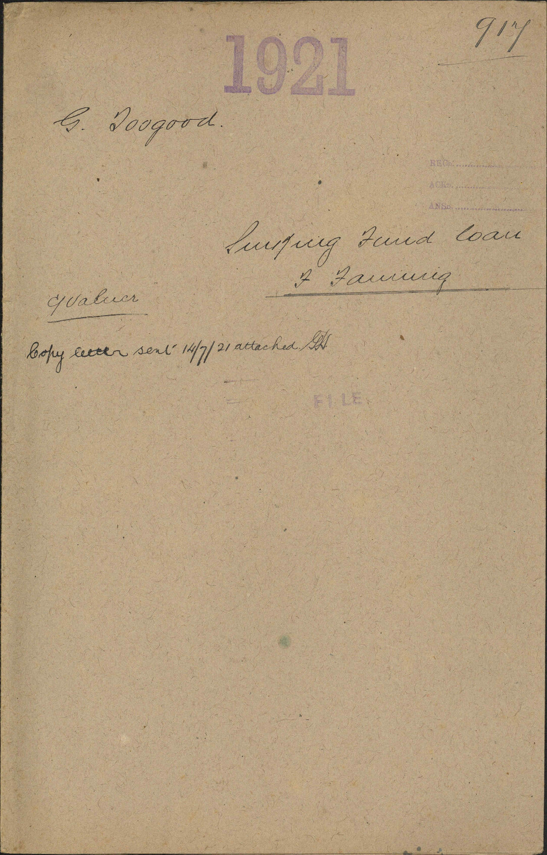 Sinking Fund loan, F Fanning - G Toogood